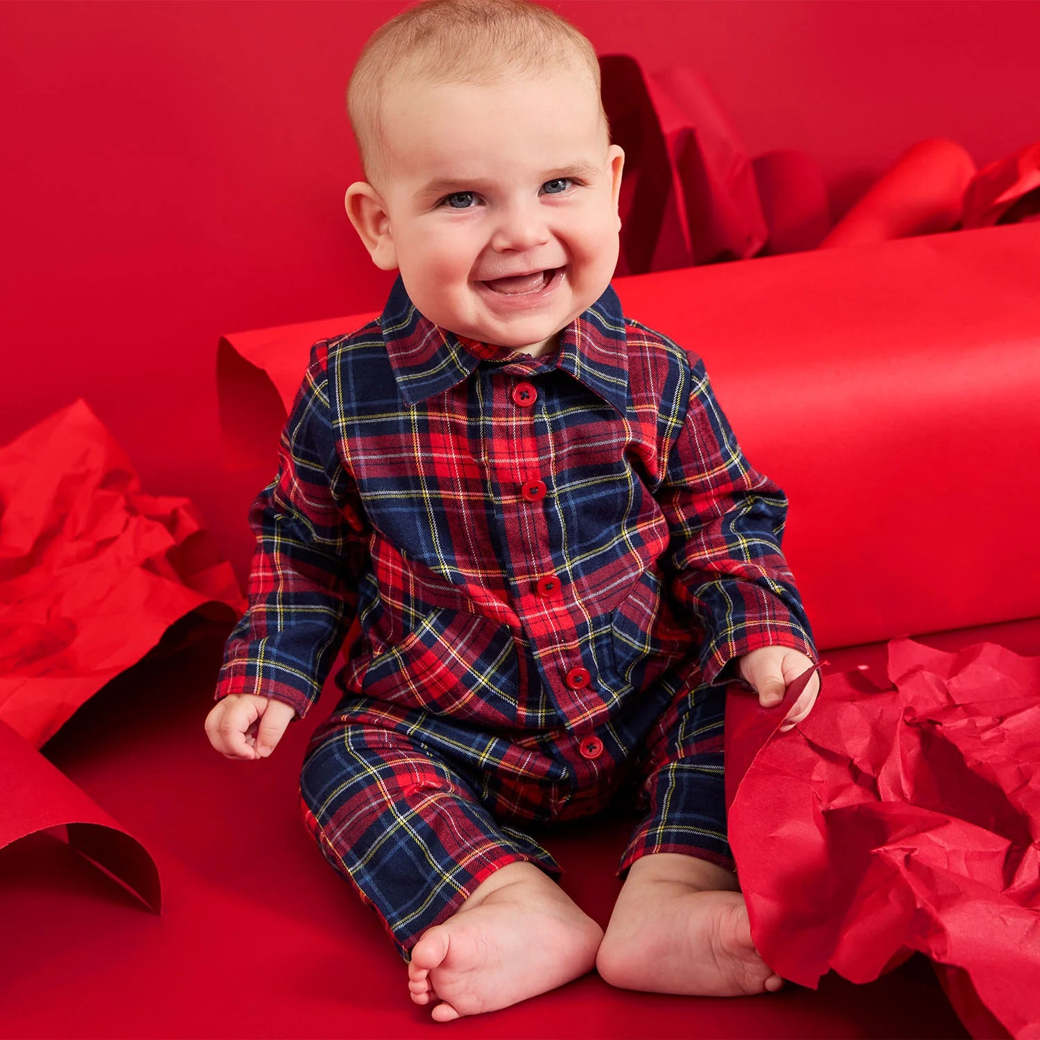 Magnetic Me Holiday Plaid Polo Romper