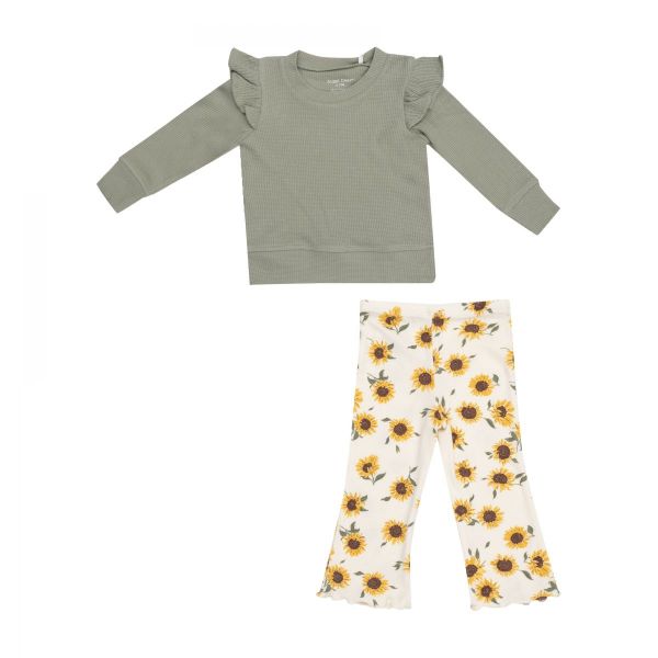 Angel Dear Ribbed Sunflowers Waffle Shirt w/Flare Pants