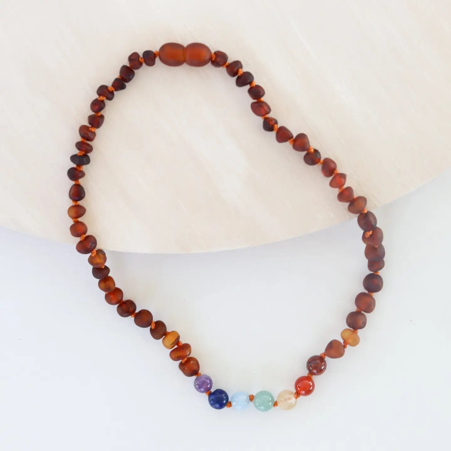 Raw Cognac Baltic Amber + Chakra Crystals 11" Baby Necklace