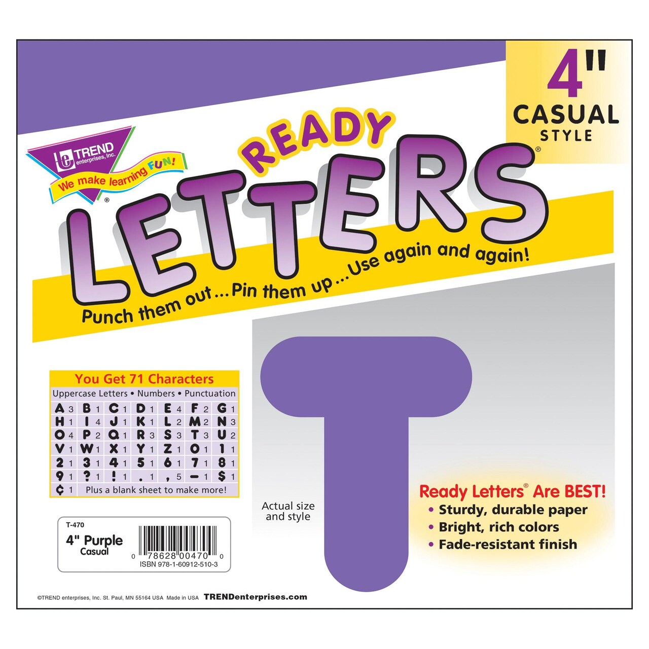 Purple 4-Inch Casual Uppercase Ready Letters