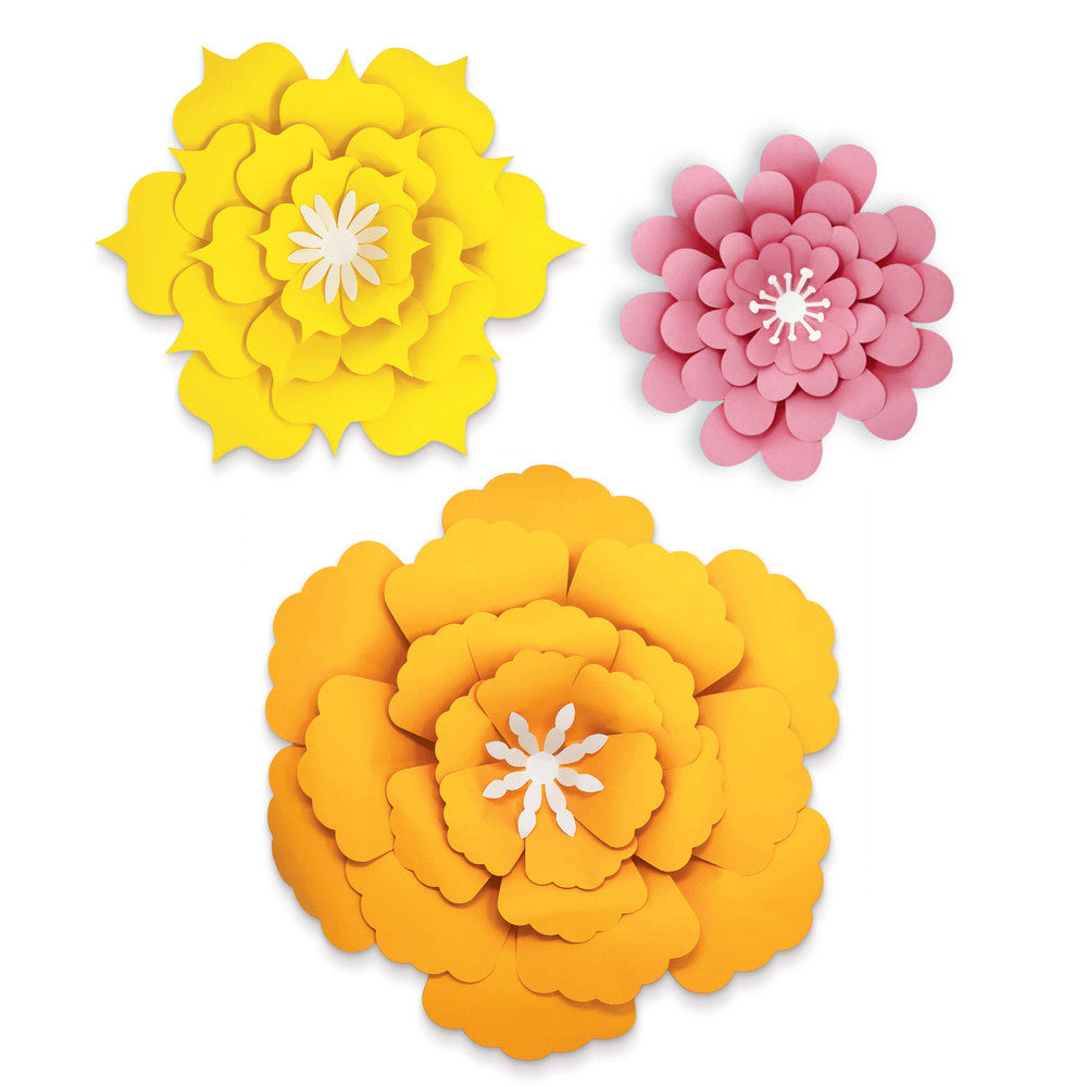Orange, Yellow, Pink Paper Flowers Dimensional Accent