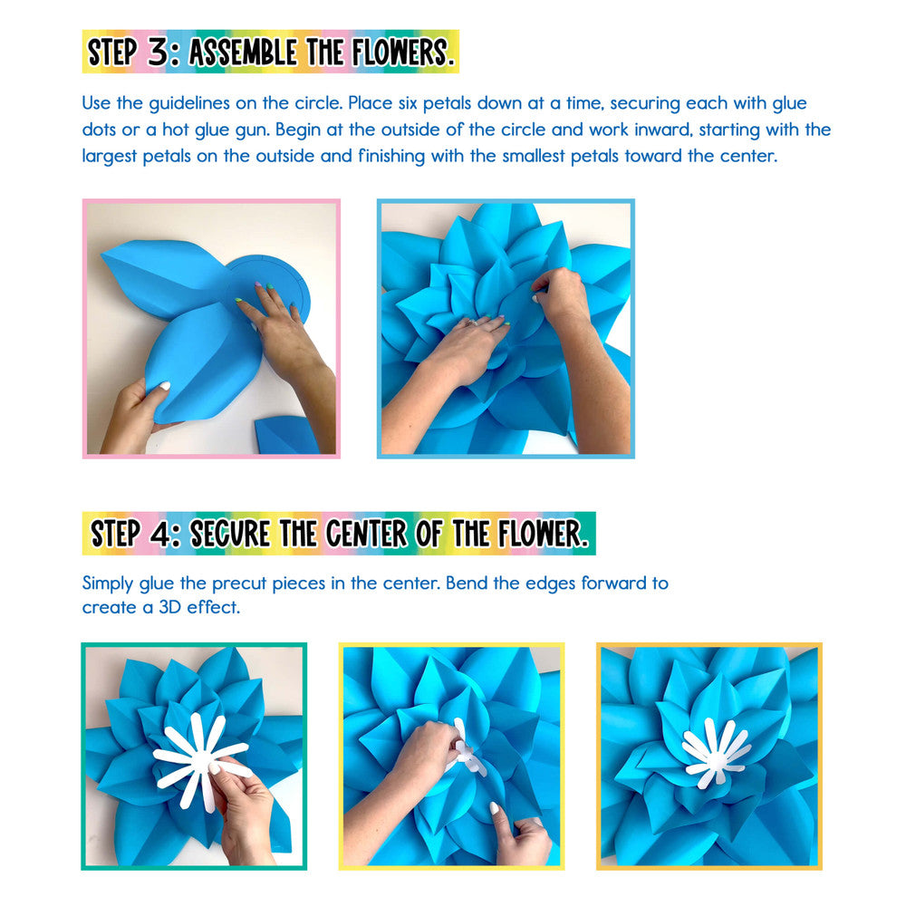 Blue, Purple, Green Paper Flowers Dimensional Accent