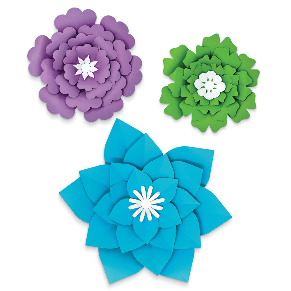 Blue, Purple, Green Paper Flowers Dimensional Accent