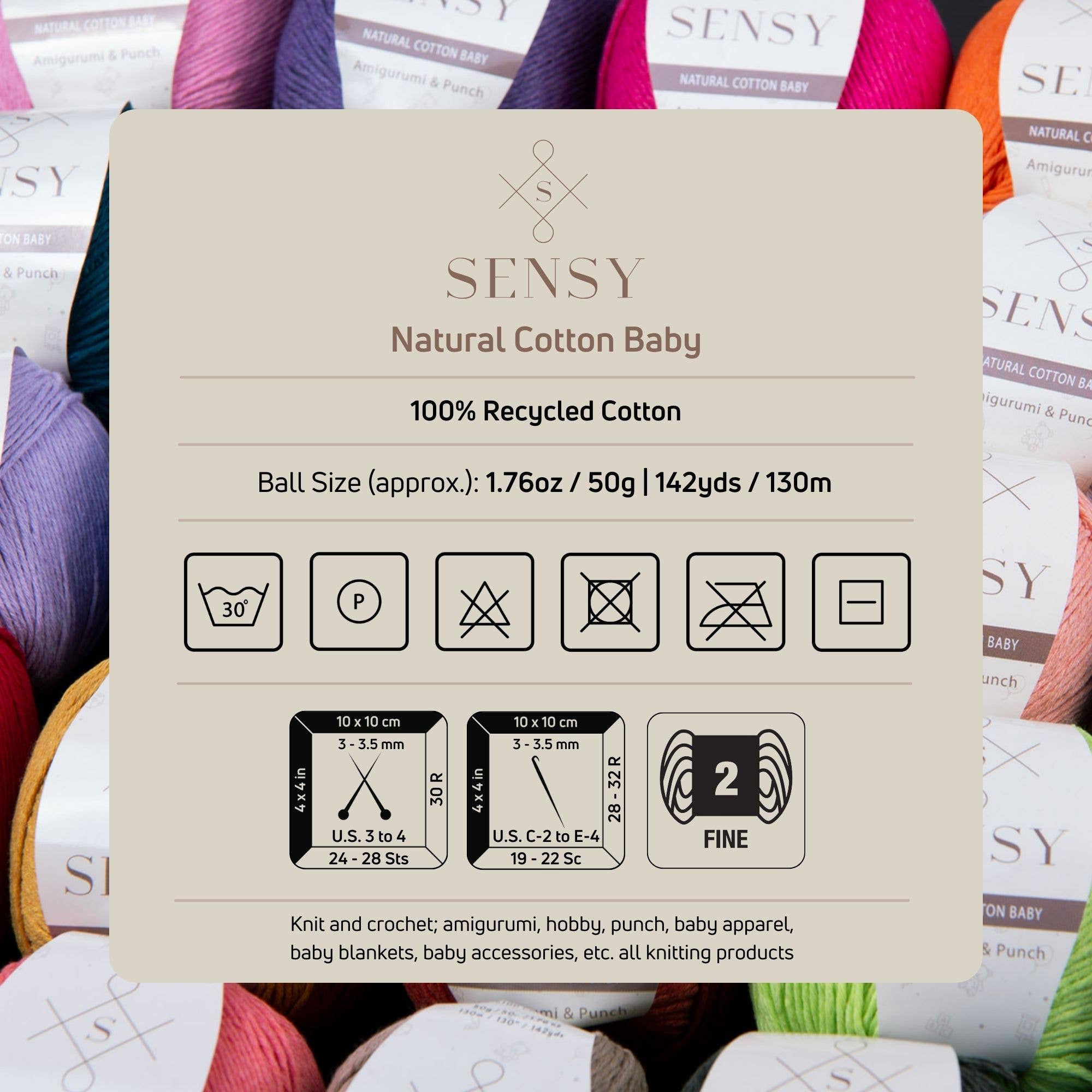 Sensy Premium Natural Baby Cotton 100% Cotton Yarn for Amigurumi Knitting and Crochet