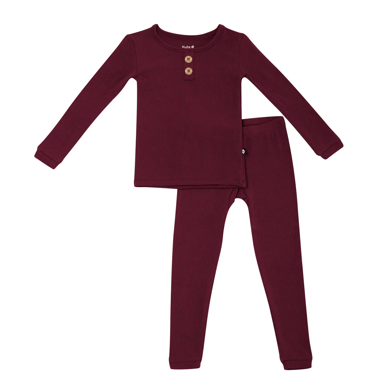 Kyte Baby Ribbed Henley Set in Burgundy