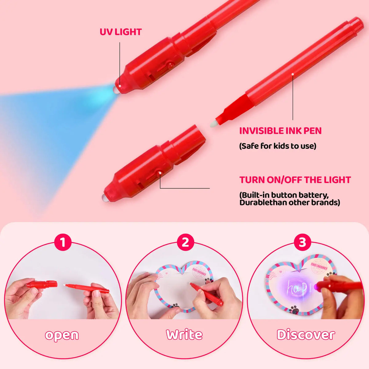 Invisble Ink Card 28-Pack Kids' Valentine's Invisible Ink Pens & Cards – The Fun Company