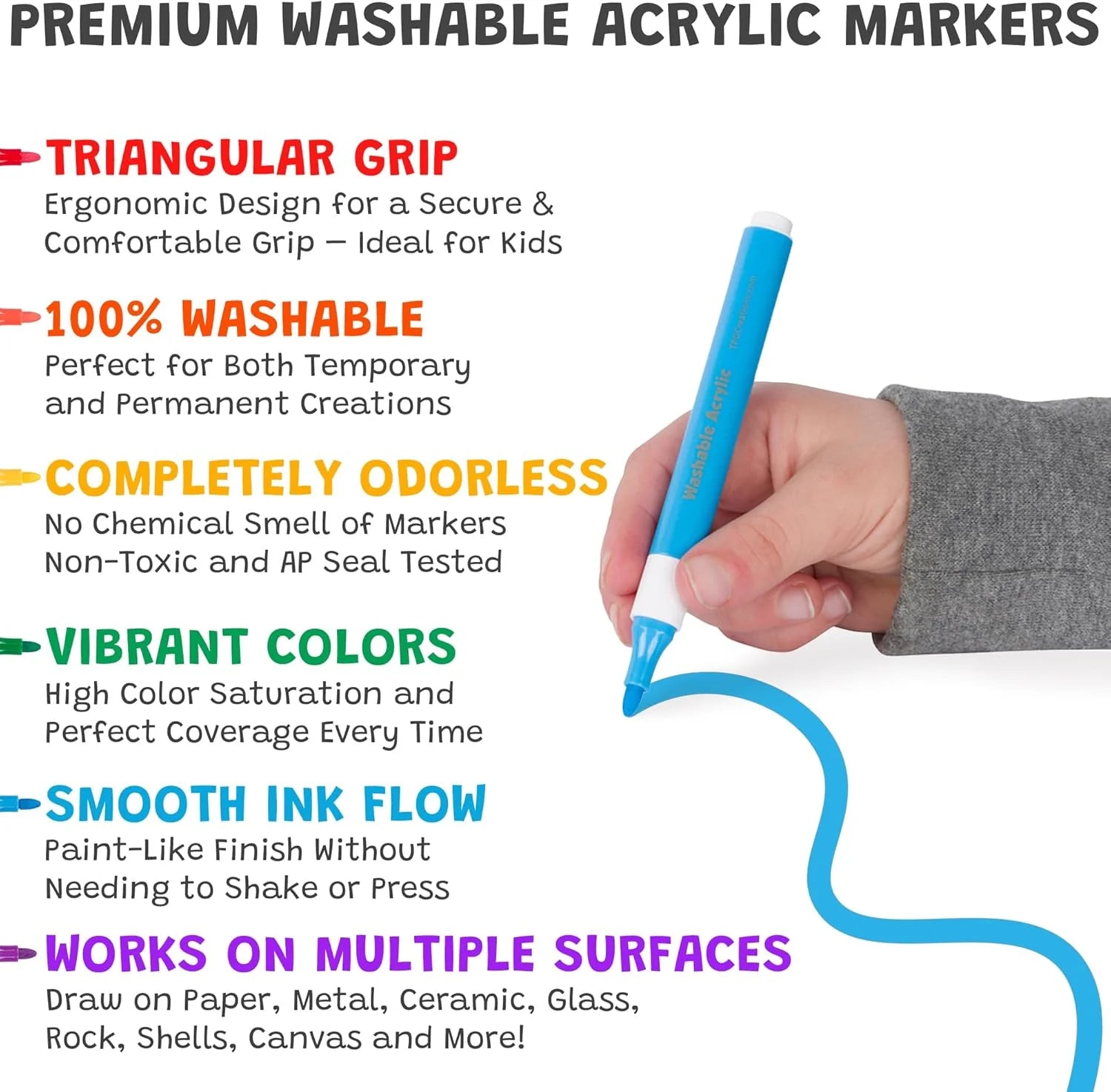 Magic Stix, Washable Acrylic Markers, 12 Pack