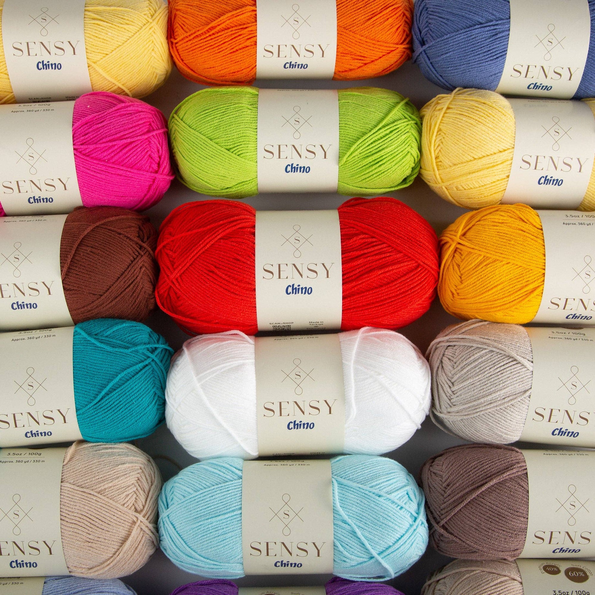 Sensy Chino Soft Cotton Yarn, 3.5 oz, 360 Yards, Gauge 2 Fine