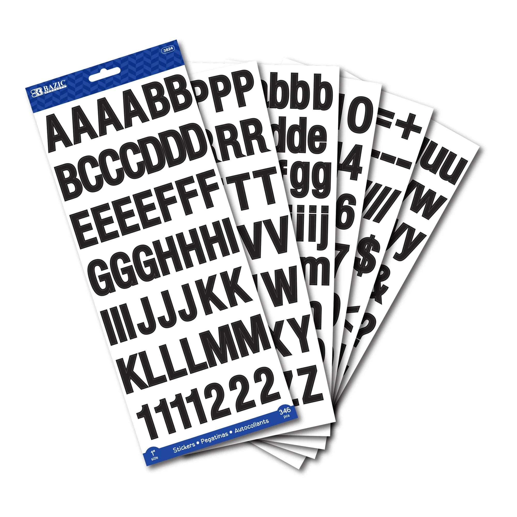 Alphabet & Number 1" Black Stickers (6 SHEETS)