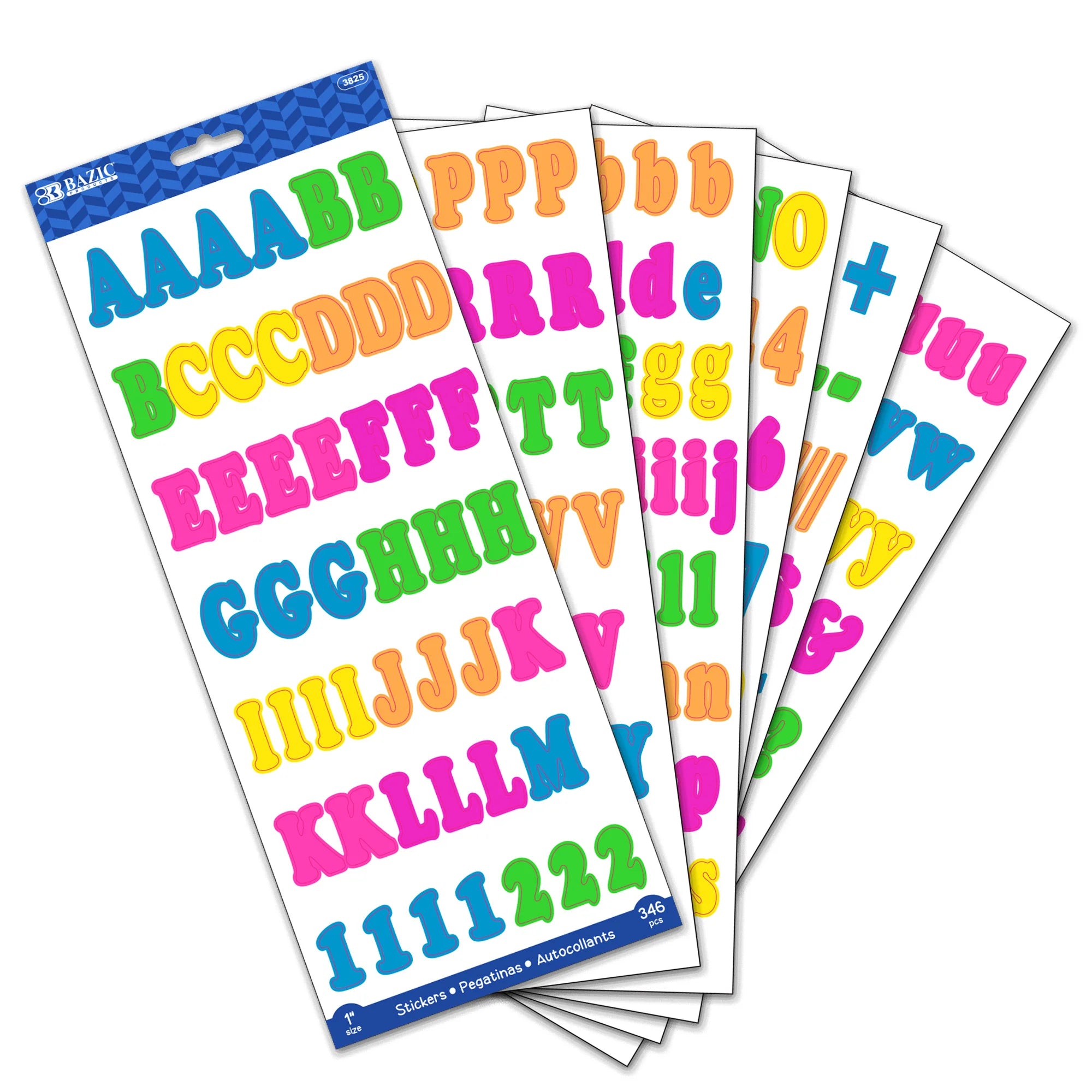 Alphabet & Numbers 1" Multicolor Stickers (6 SHEETS)