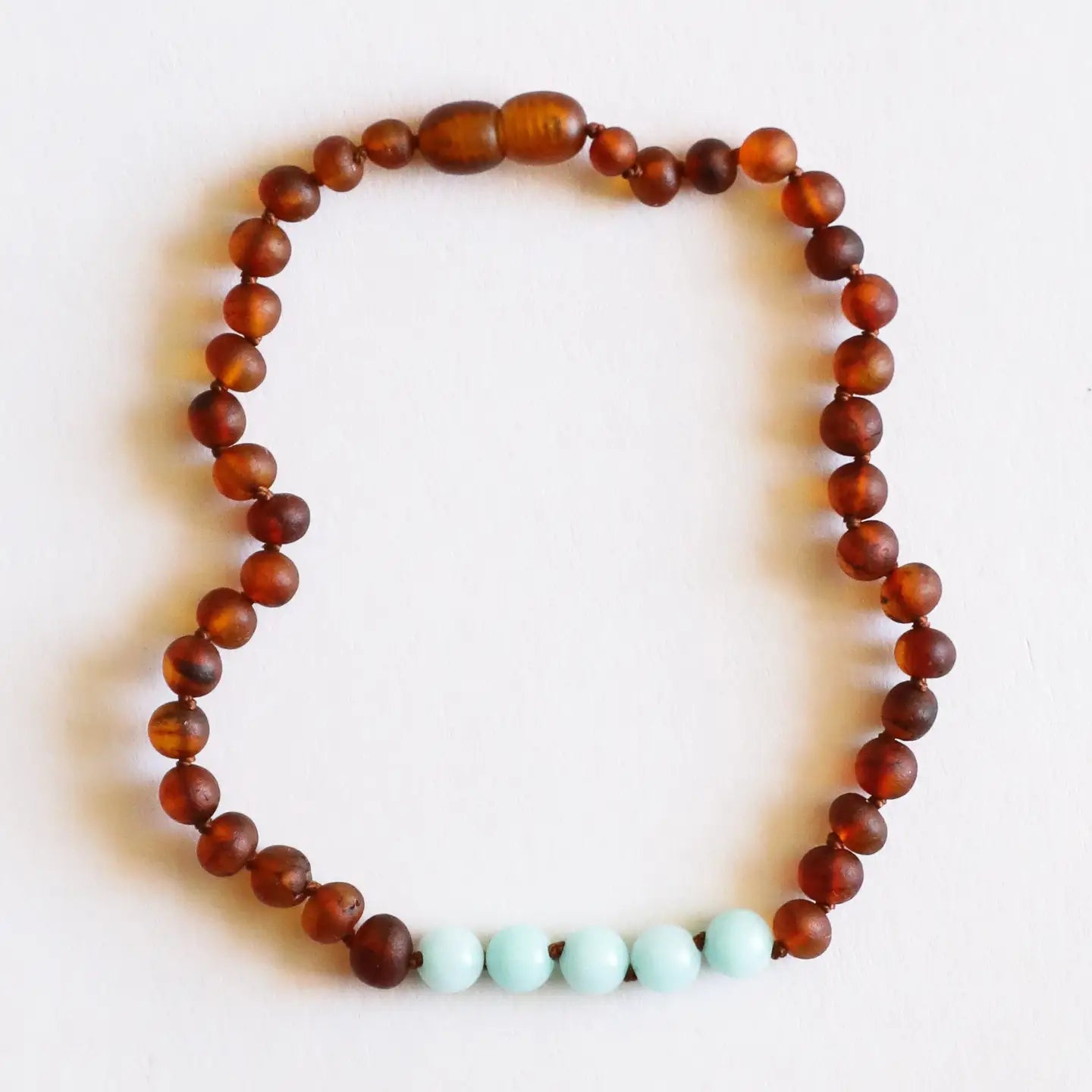 Raw Cognac Baltic Amber + Amazonite 11" Baby Necklace