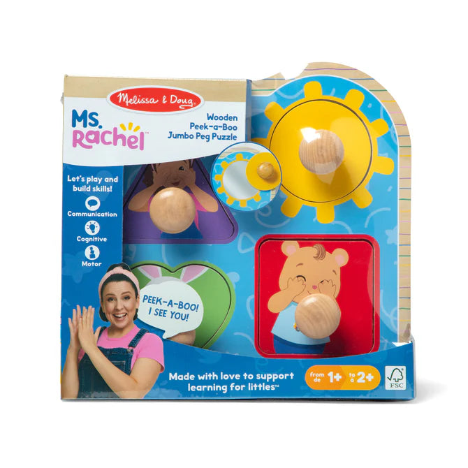 Melissa & Doug Ms. Rachel Wooden Peek-a-Boo Jumbo Peg Puzzle – 4 Pieces