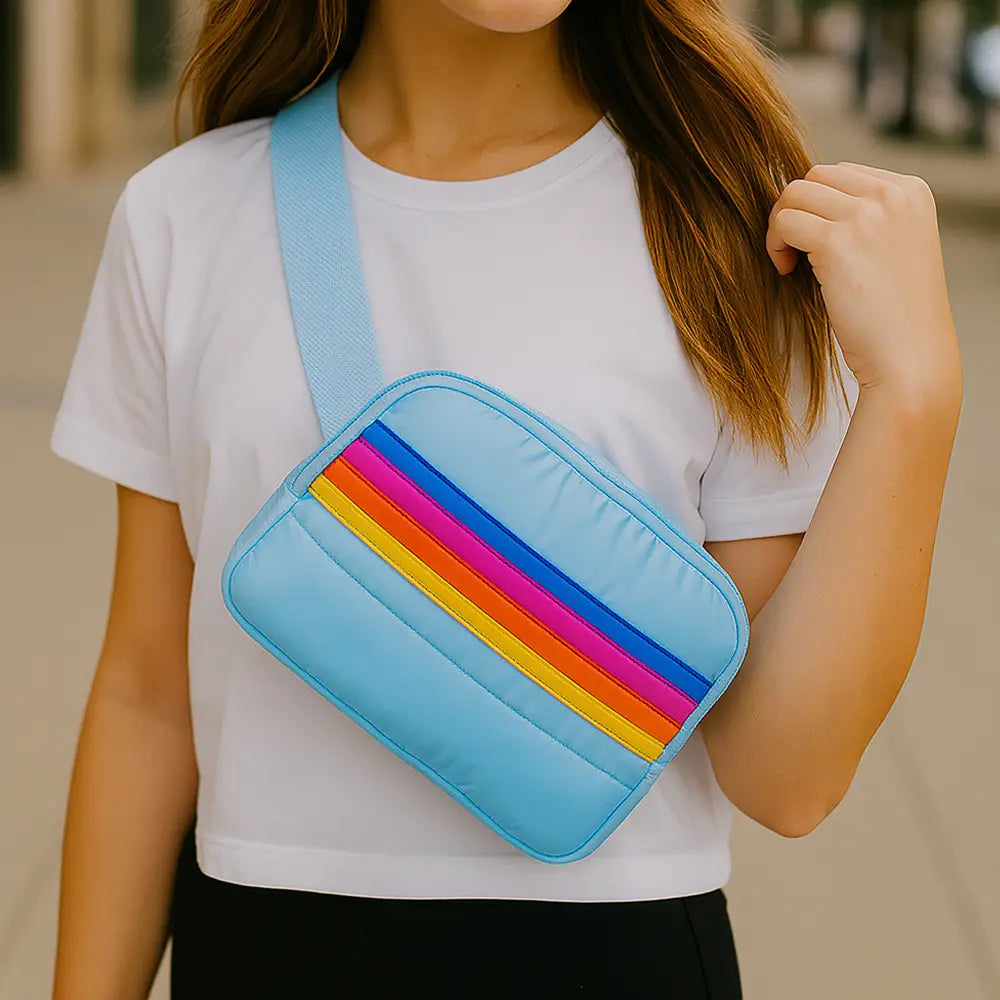 Retro Stripe Puffer Adjustable Belt Bag