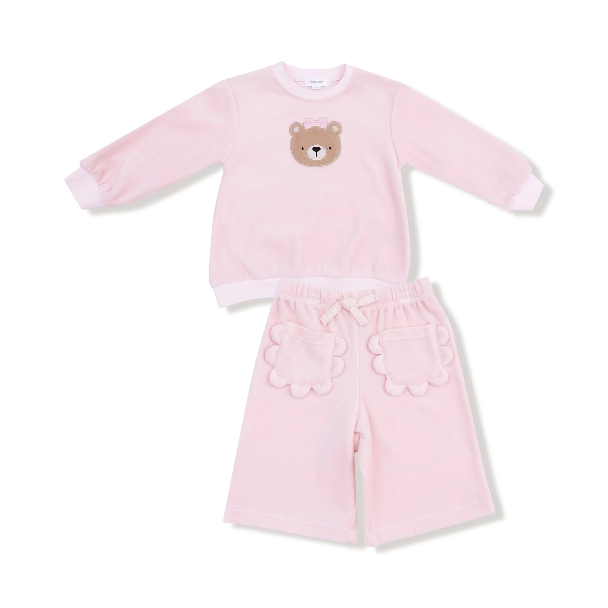 Angel Dear Velour Teddy Bear Oversized Shirt with Wide Leg Pant Set