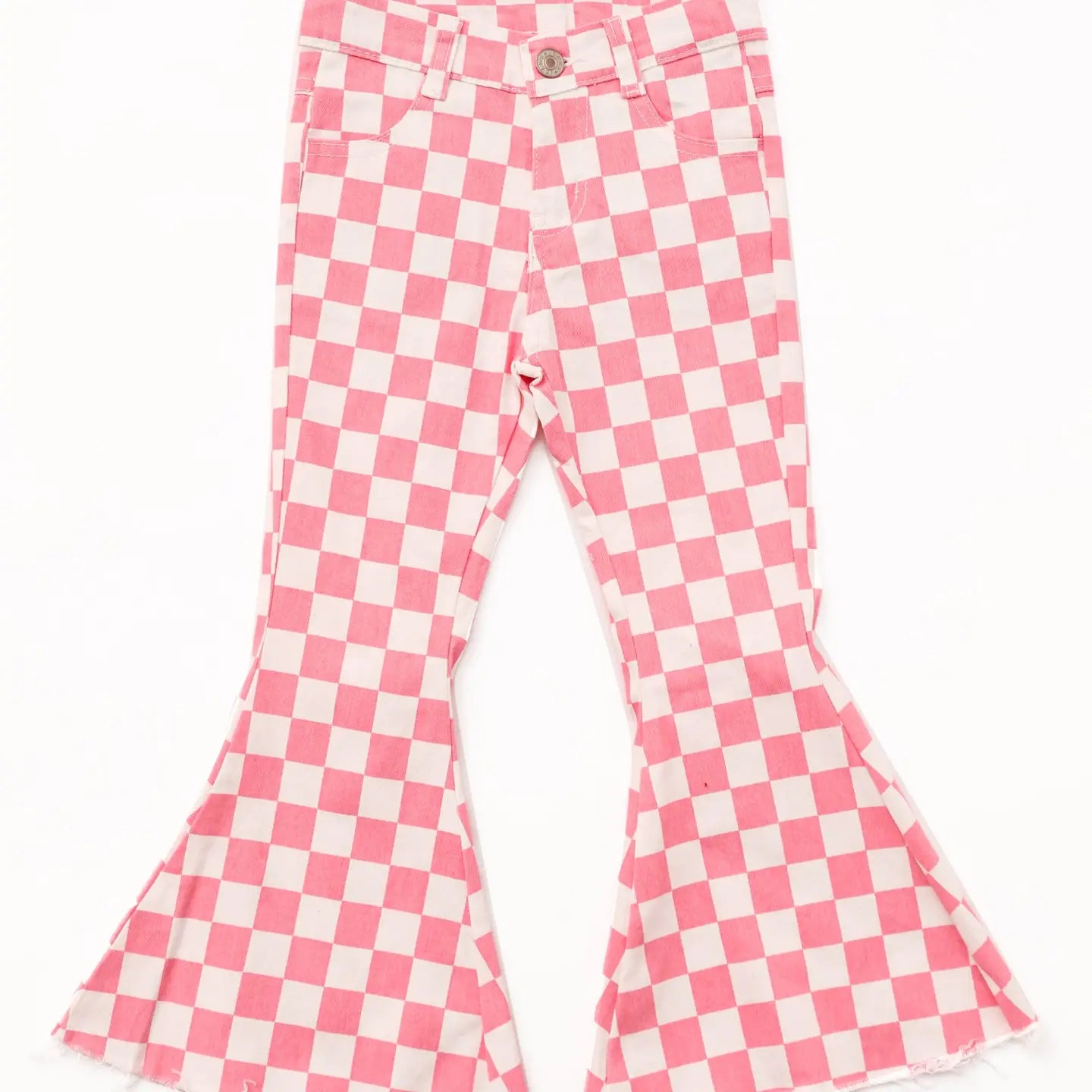 Pink Checked Flare Jeans