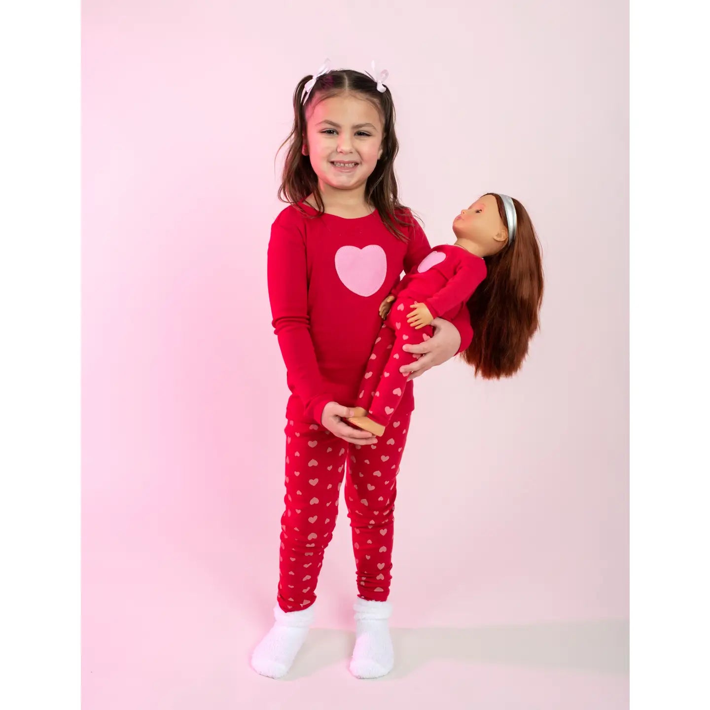 Leveret Girl & Doll Matching Hearts Pajamas
