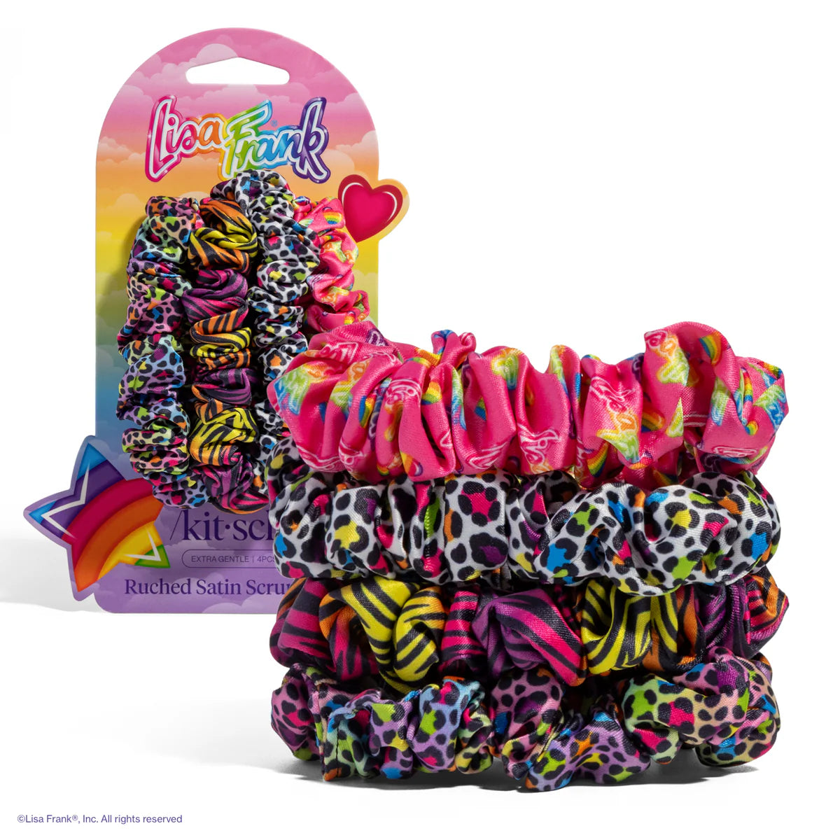 Lisa Frank x Kitsch Rainbow Leopard Satin Scrunchies