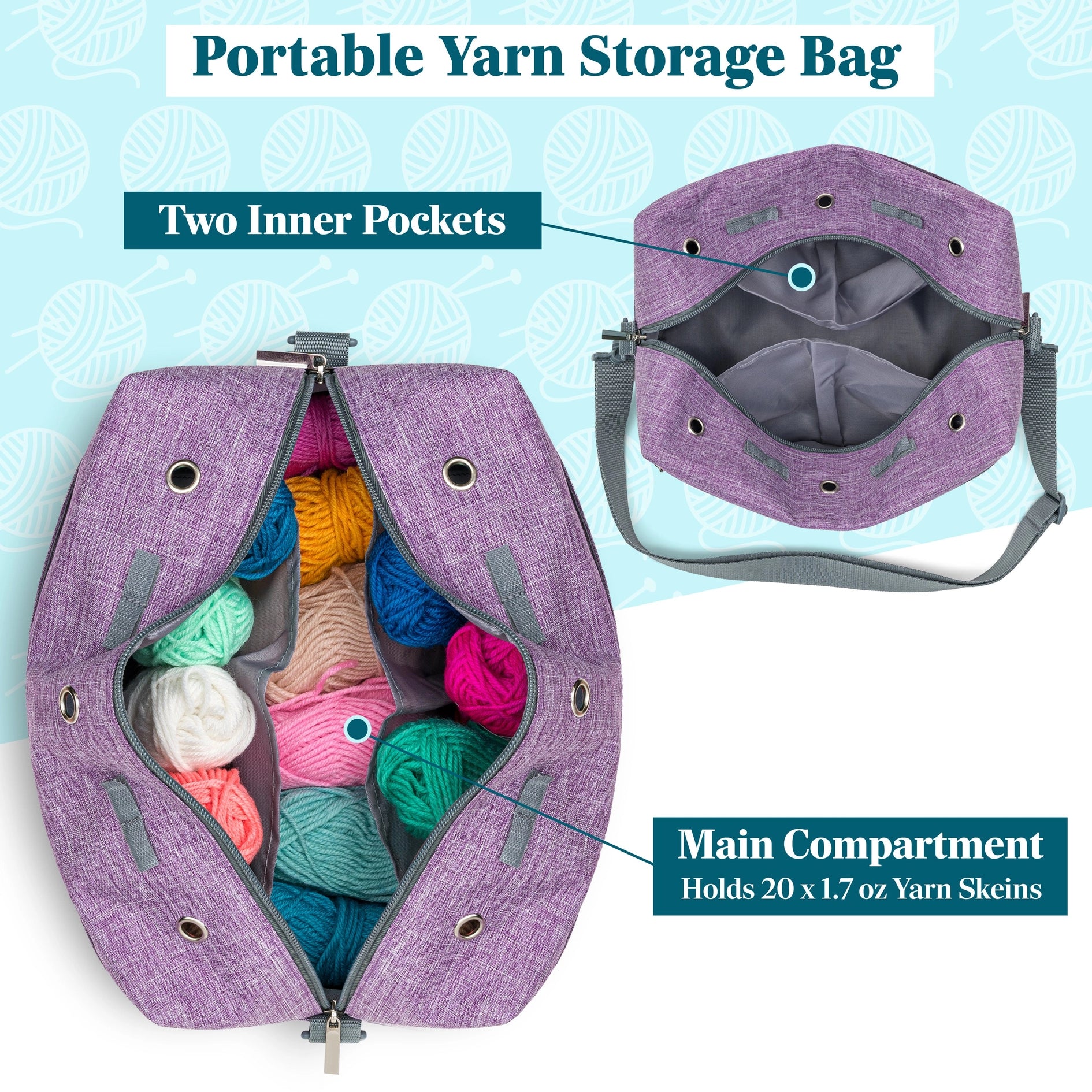 Compact Yarn Organizer Knitting Bag - Heather Purple