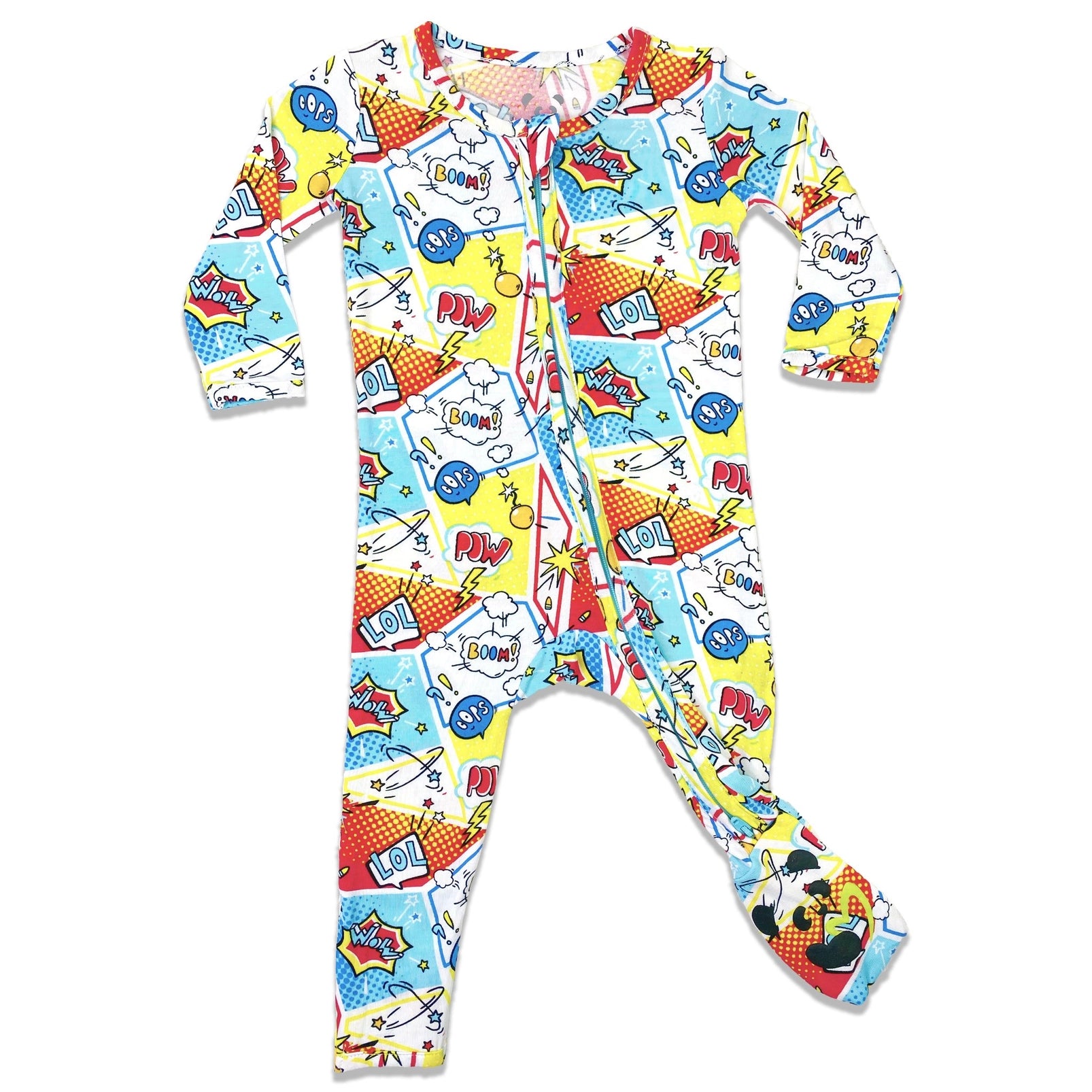 Comic Hero Bamboo Organic Baby Convertible Footie - Size 0-3 Months