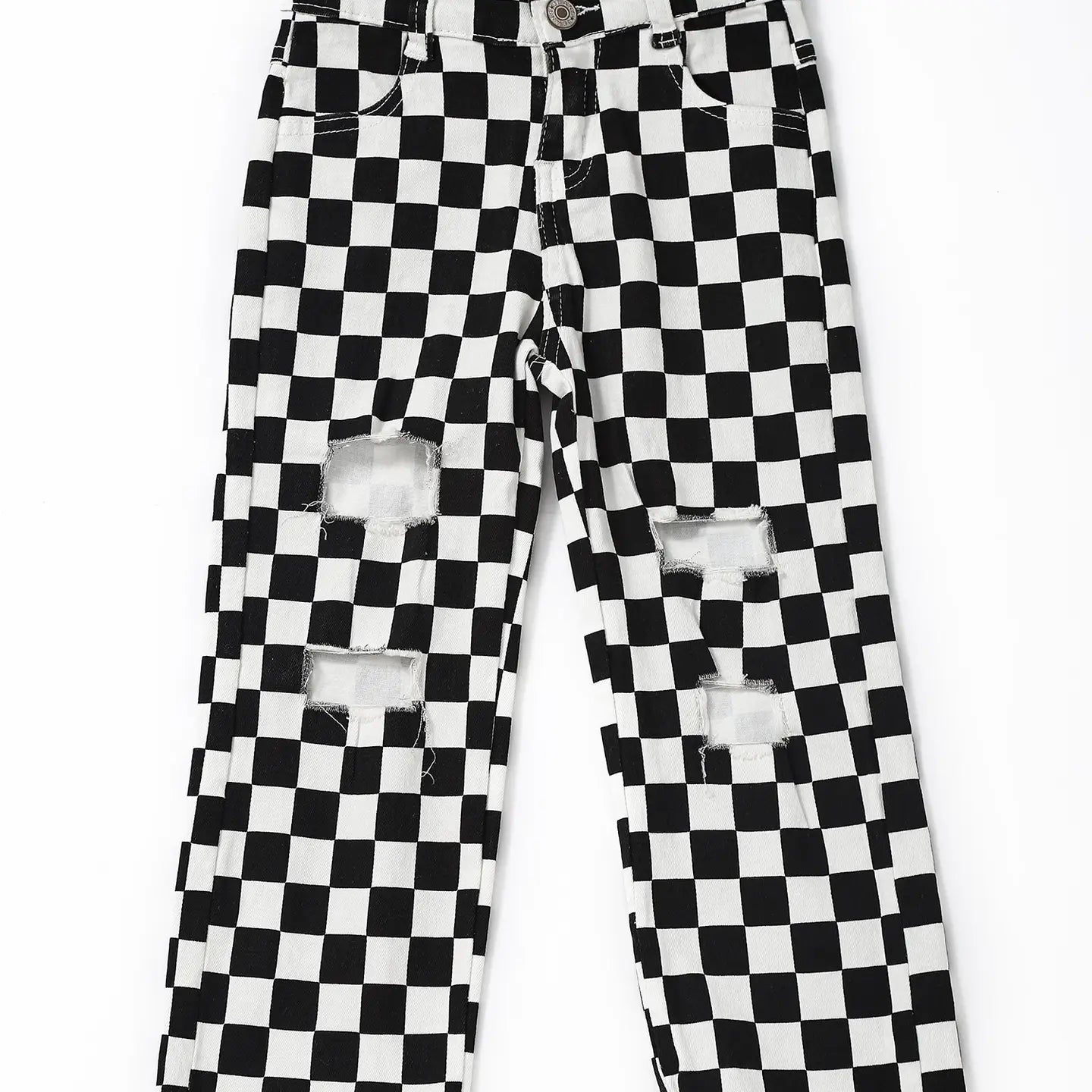 Black Checked Distressed Toddler Jeans