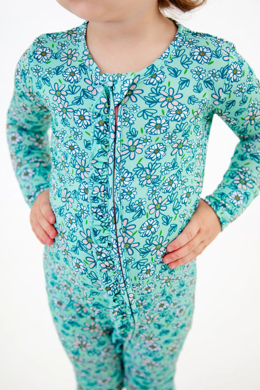 Driving Me Daisy Ruffled Convertible Zippered Footie