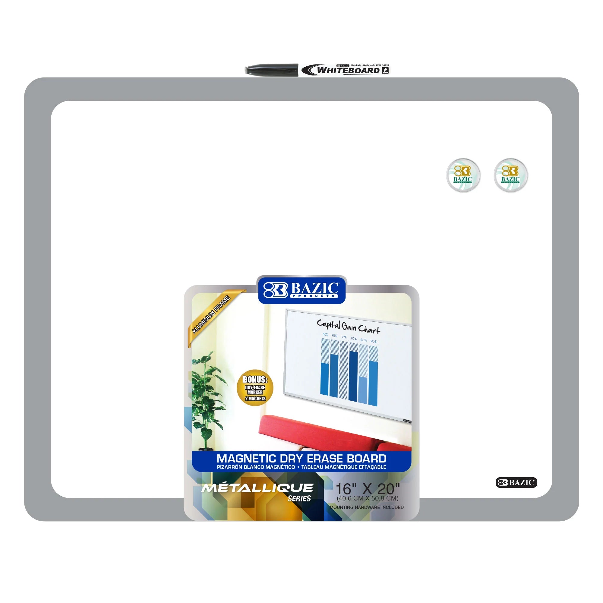 Aluminum Framed Magnetic Dry Erase Board 16" X 20"