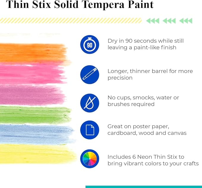 The Pencil Grip Thin Stix Tempera Paint, Neon Colors (6 Pack)