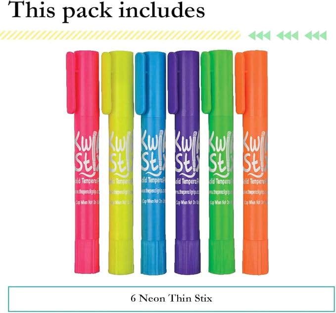 The Pencil Grip Thin Stix Tempera Paint, Neon Colors (6 Pack)