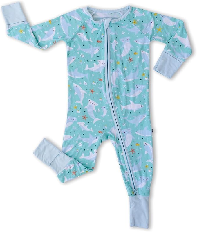 Little Sleepies Shark Soiree Bamboo Viscose Zippy, Size 6-12 Months