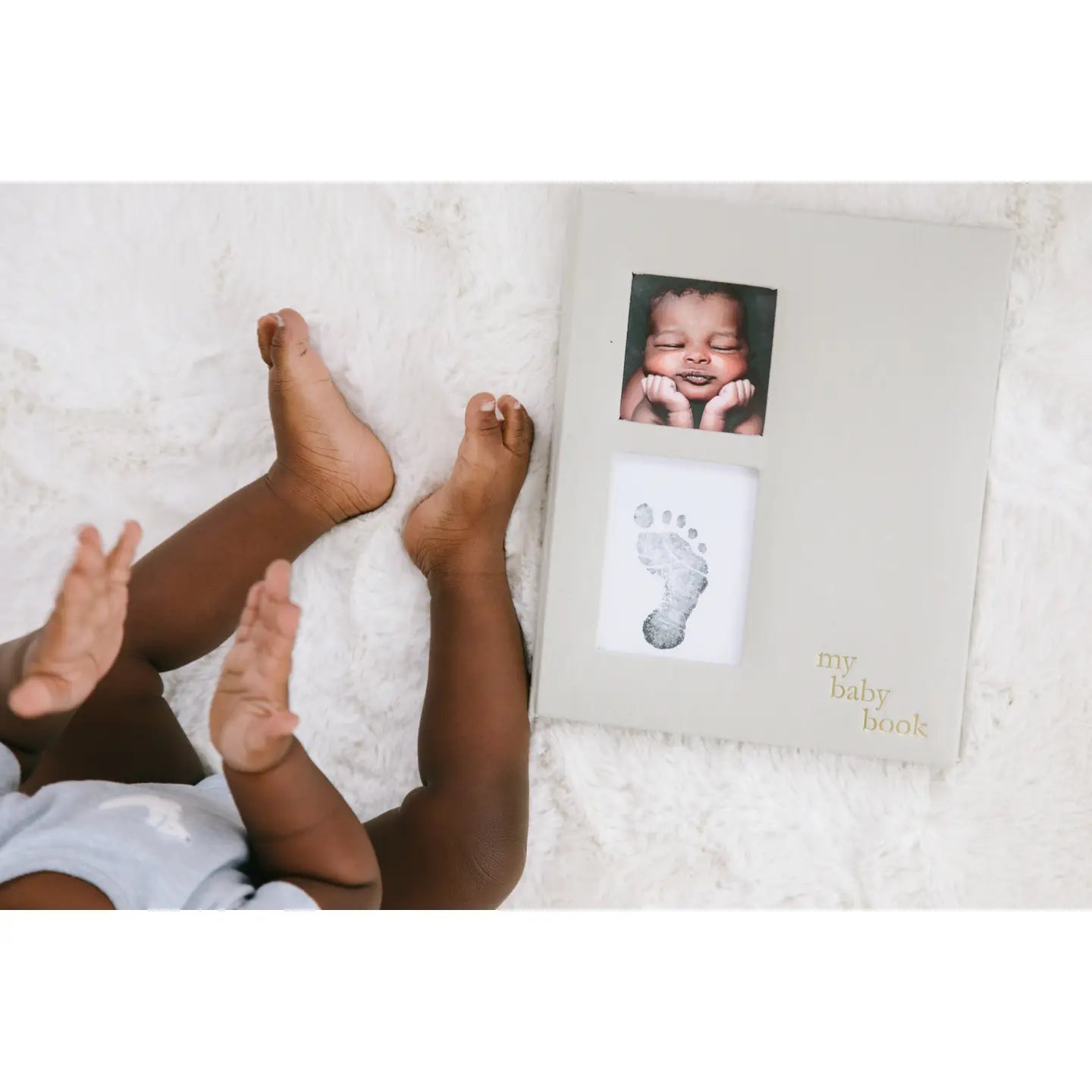 Linen Baby Memory Book and Clean-Touch Ink Pad, Ivory