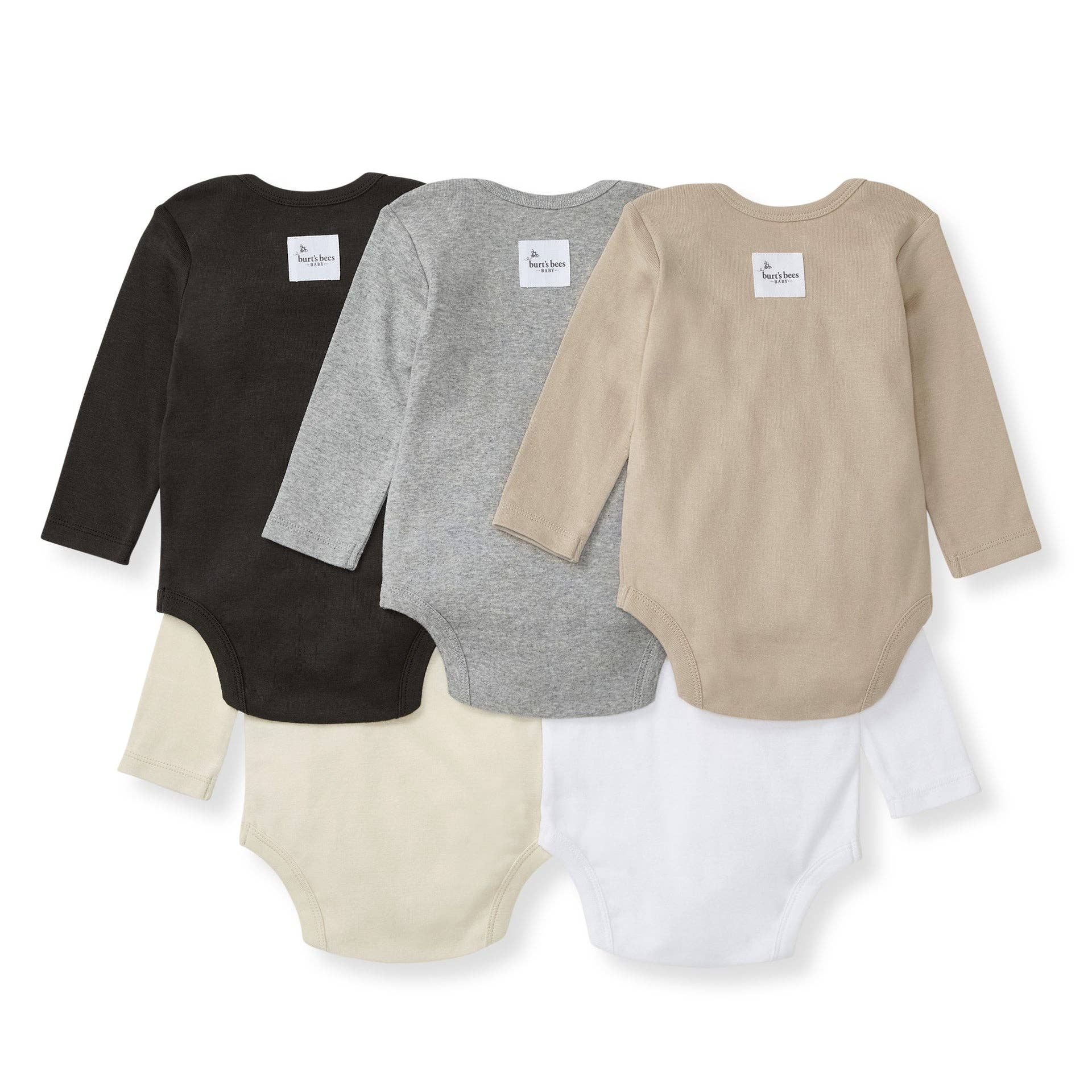 Burt's Bees Organic Cotton Long Sleeve Baby Bodysuits 5 Pack - Ash
