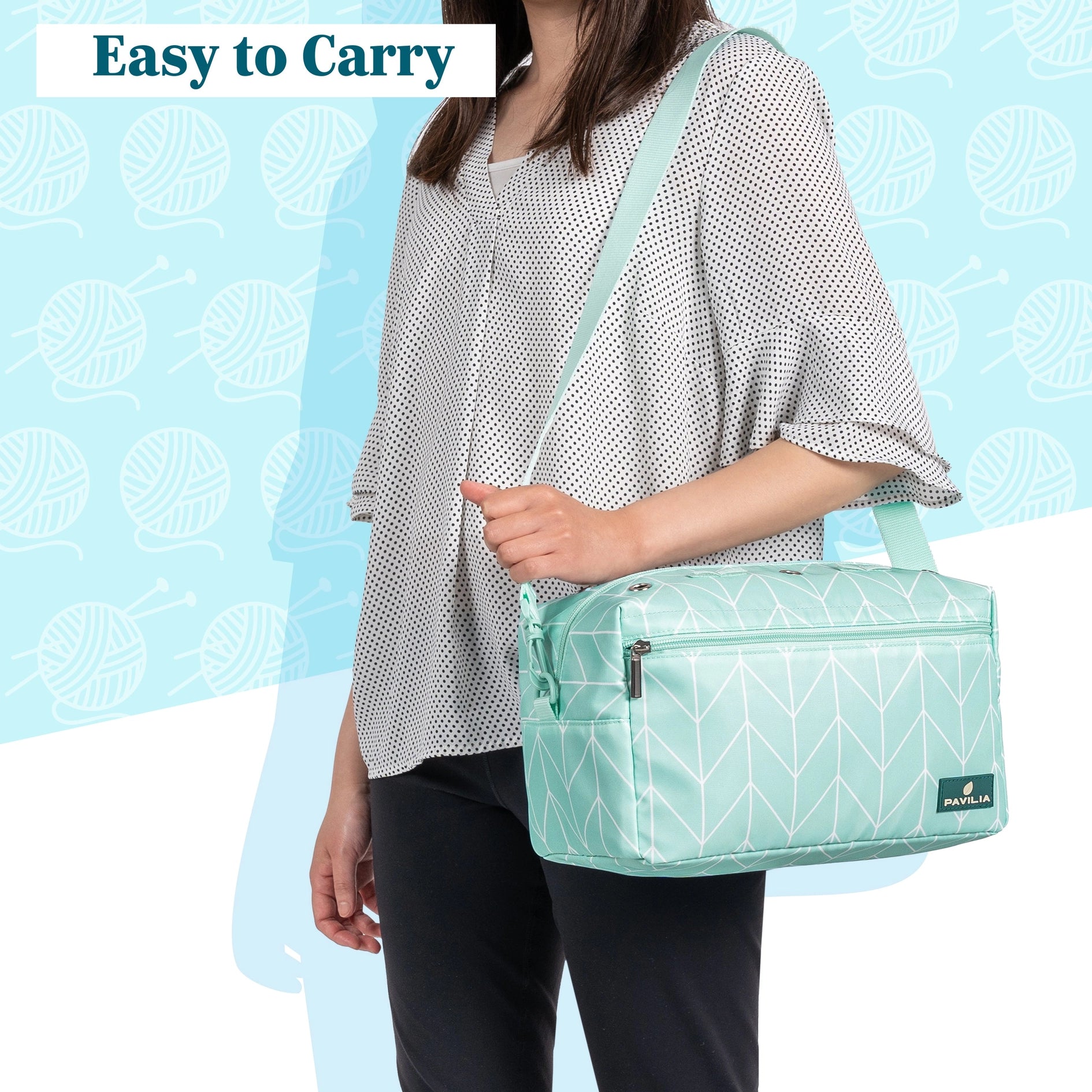 Compact Yarn Organizer Knitting Bag - Chevron Teal