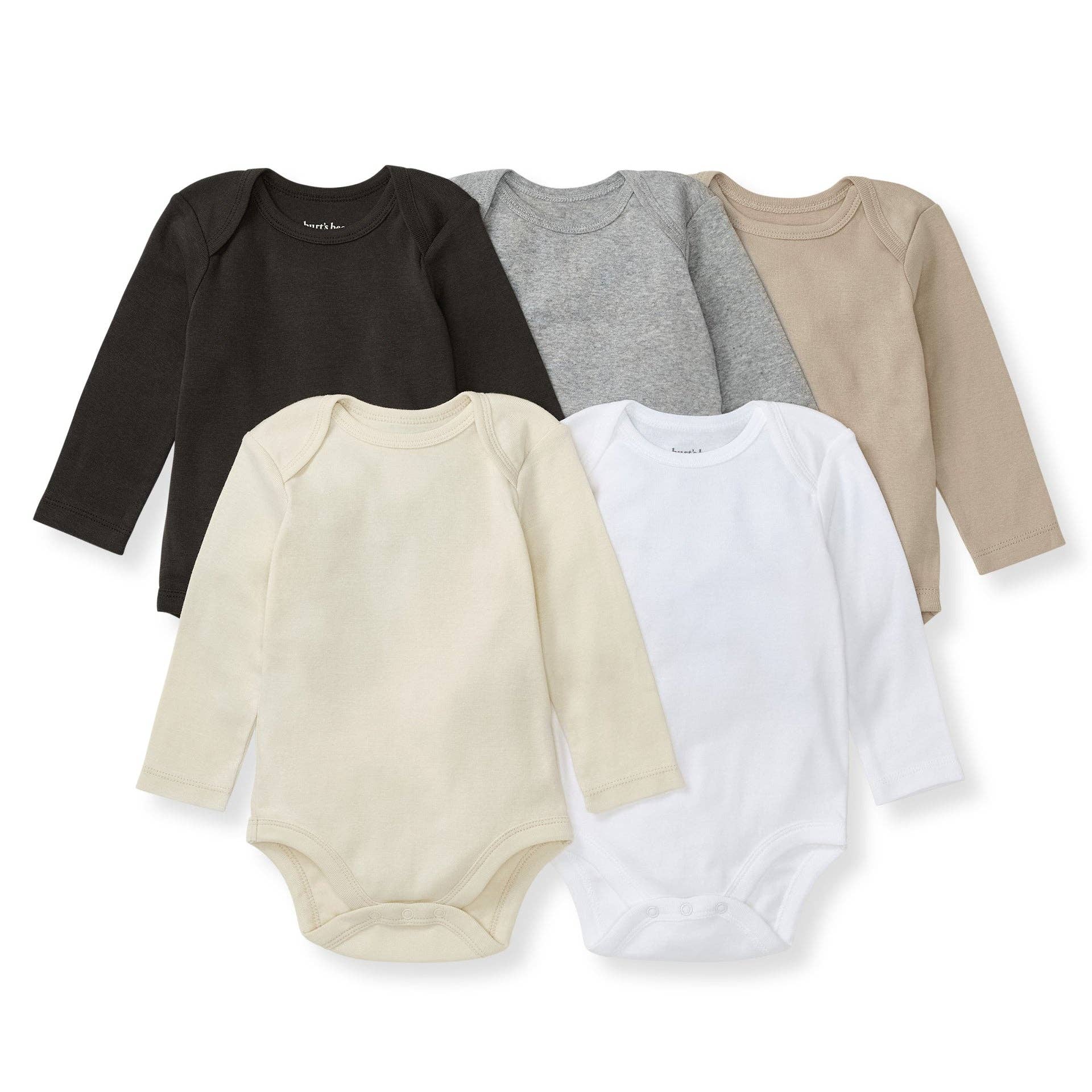 Burt's Bees Organic Cotton Long Sleeve Baby Bodysuits 5 Pack - Ash