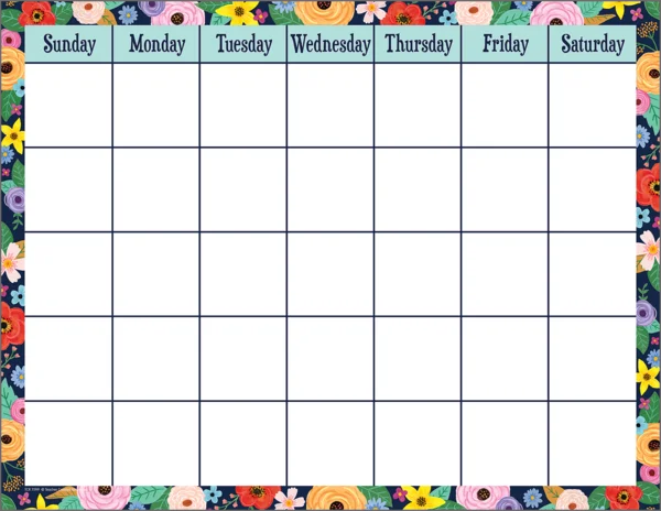 Wildflowers Calendar Chart