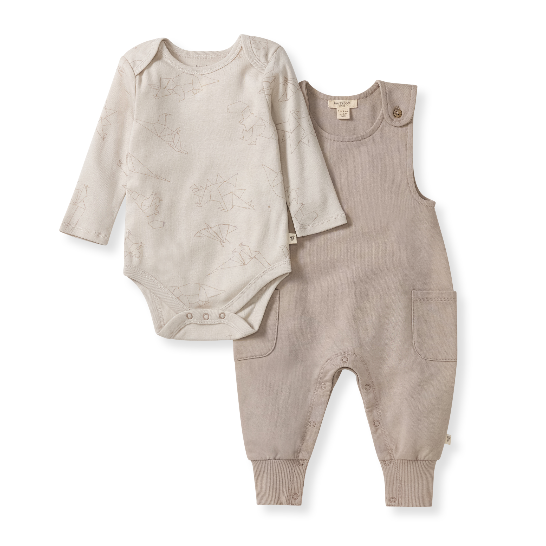 Burt's Bees Organic Cotton Origami Dinos Baby Bodysuit & Jumpsuit Set