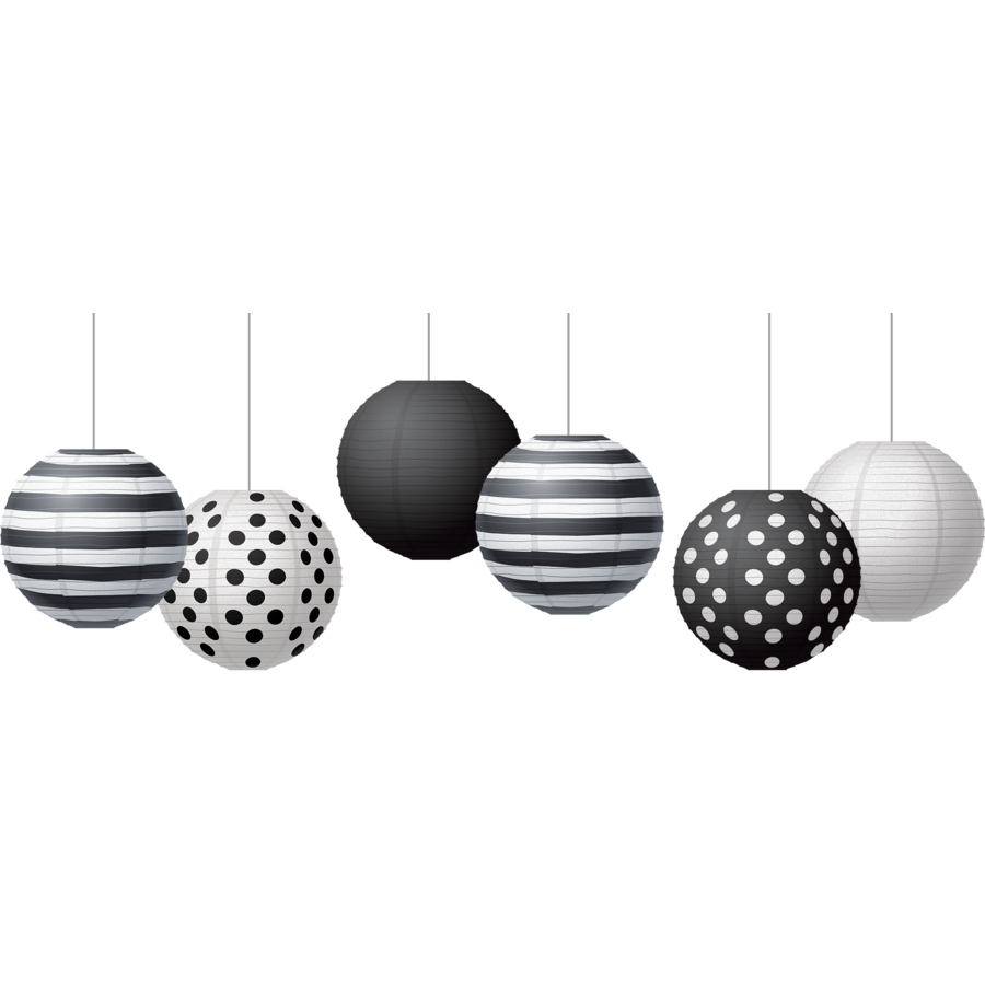 Black & White 8" Hanging Paper Lanterns