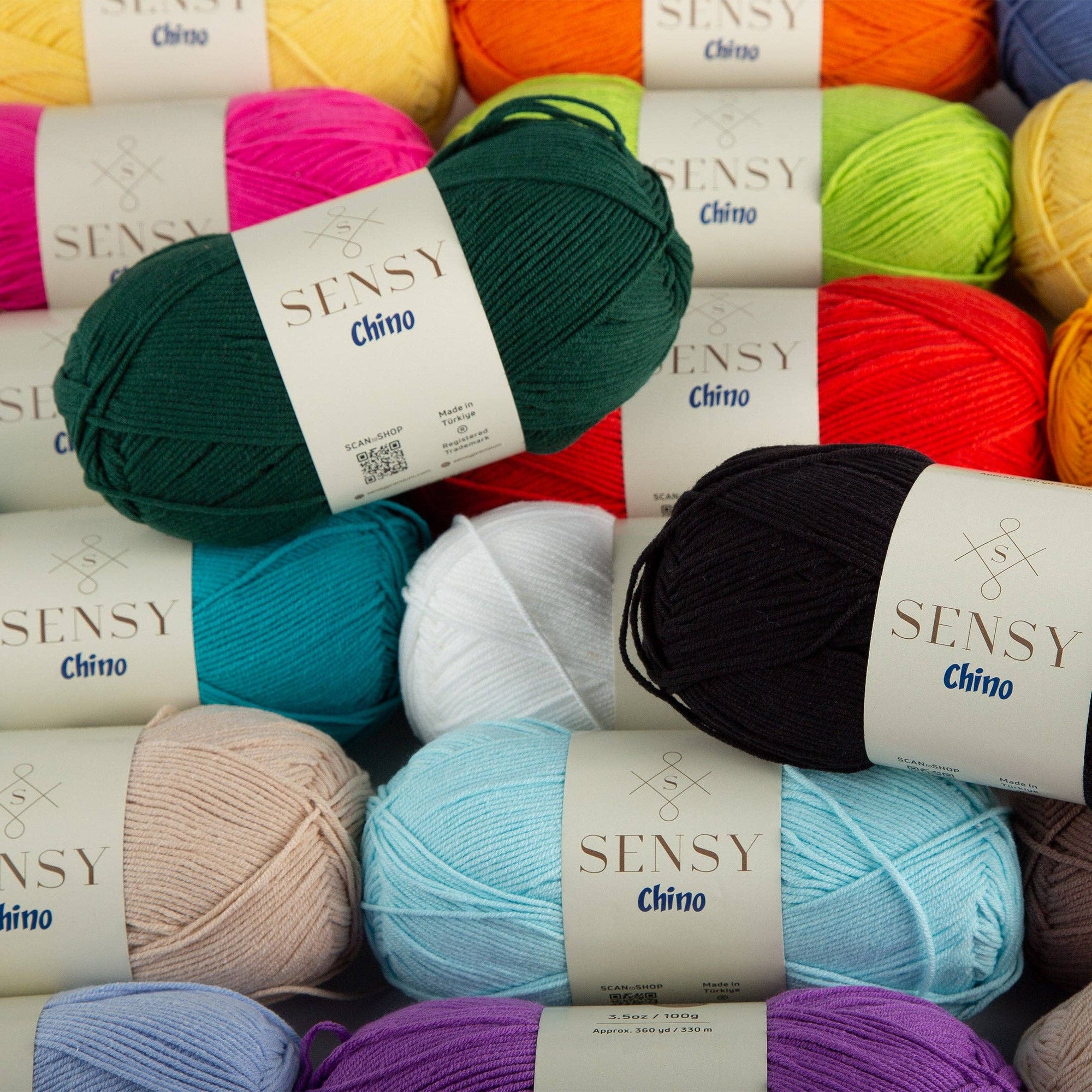 Sensy Chino Soft Cotton Yarn, 3.5 oz, 360 Yards, Gauge 2 Fine