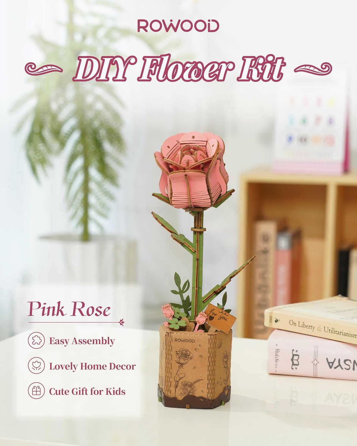 Wooden Bloom Craft Kit - Pink Rose