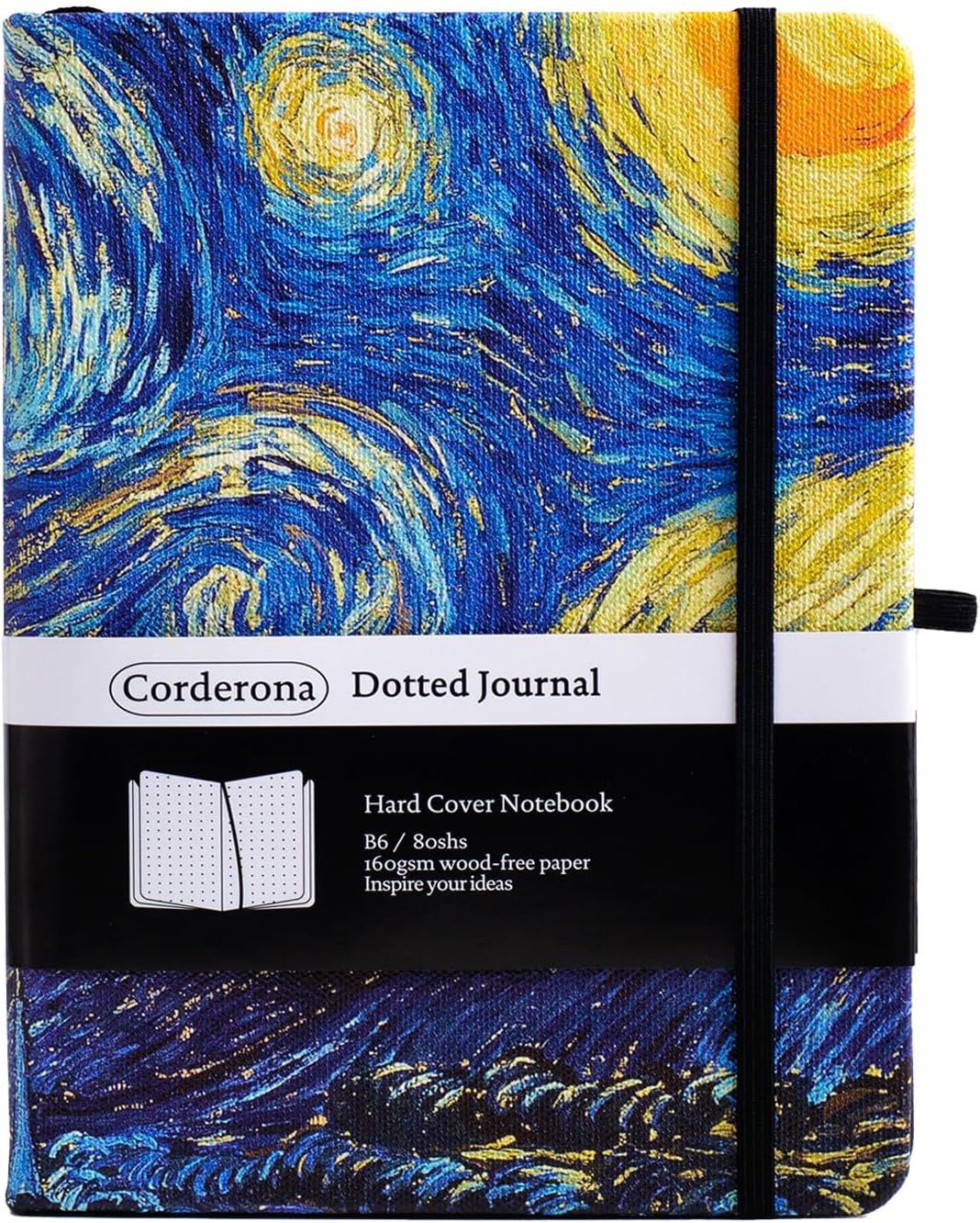 Starry Night 160gsm Bullet Dotted Journal Vincent Van Gogh Inner Pocket Elastic Band B6 Hard Cover Dot Grid Notebook