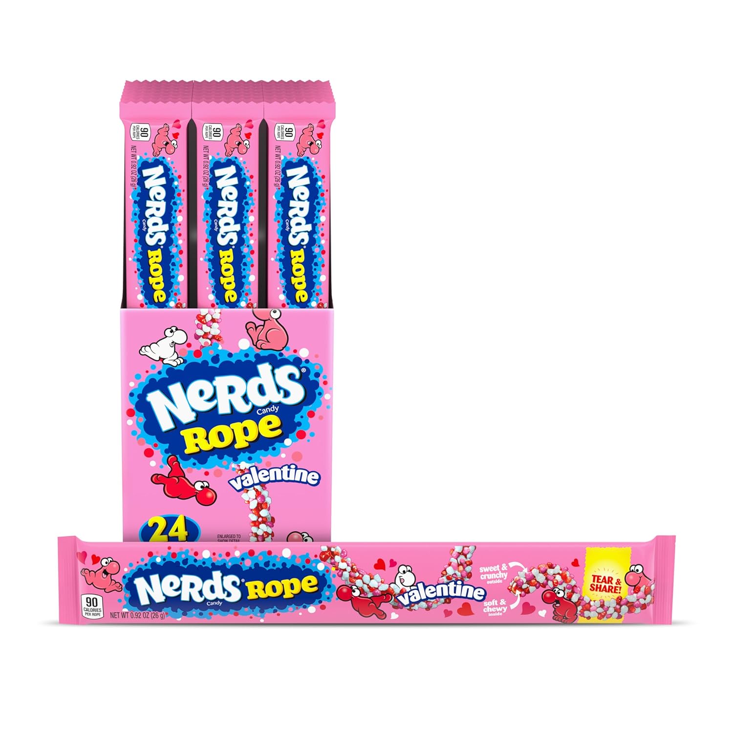 NERDS Rope Valentine Candy Individually Wrapped, 0.92oz