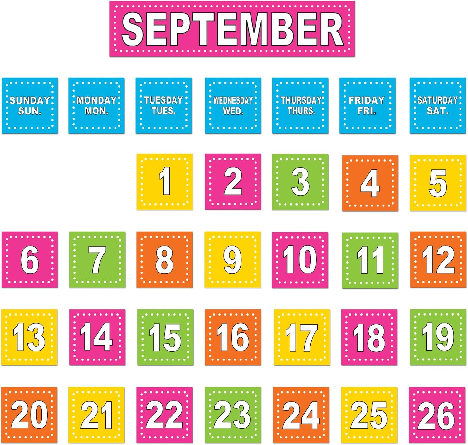 Black Calendar Pocket Chart