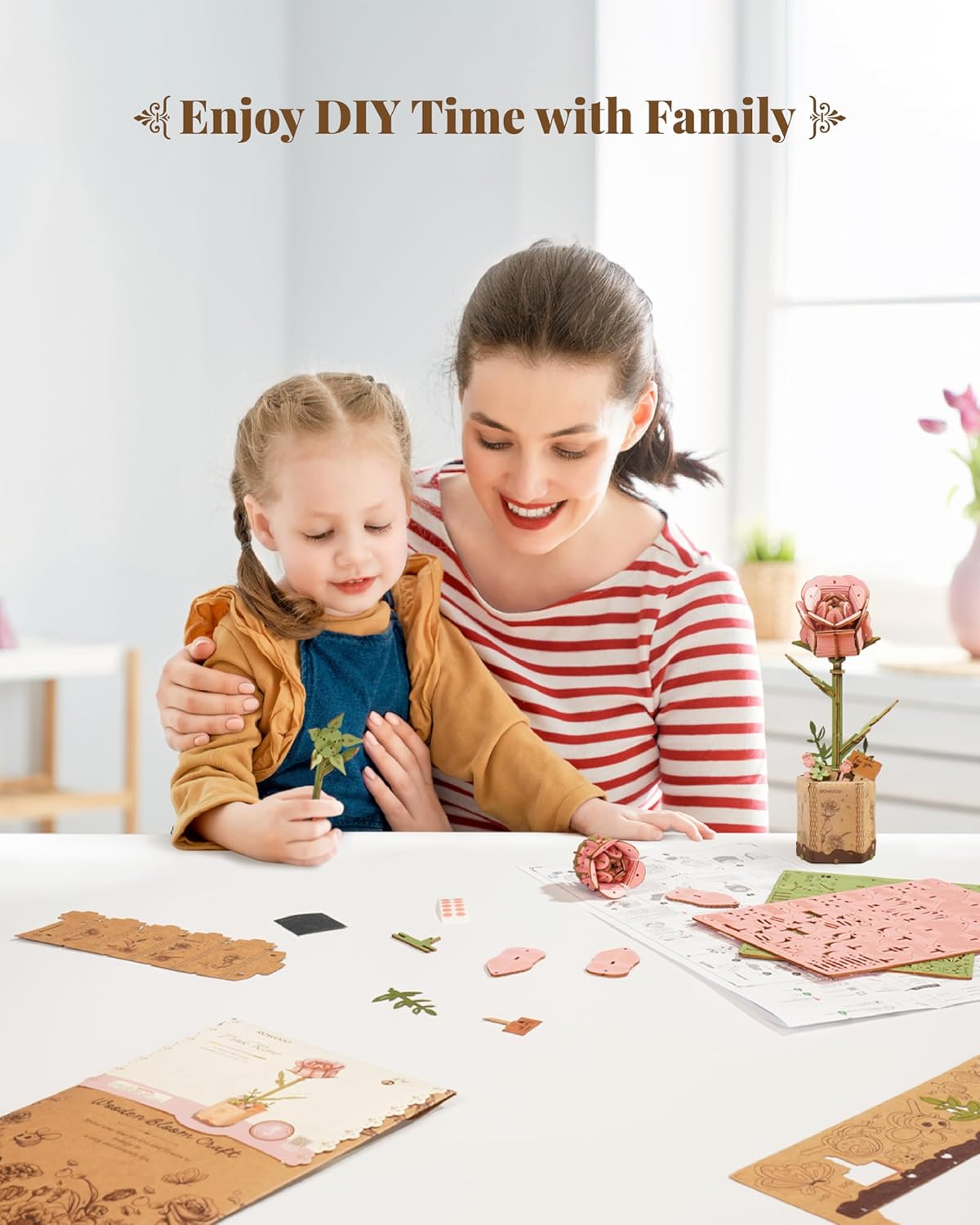 Wooden Bloom Craft Kit - Pink Rose