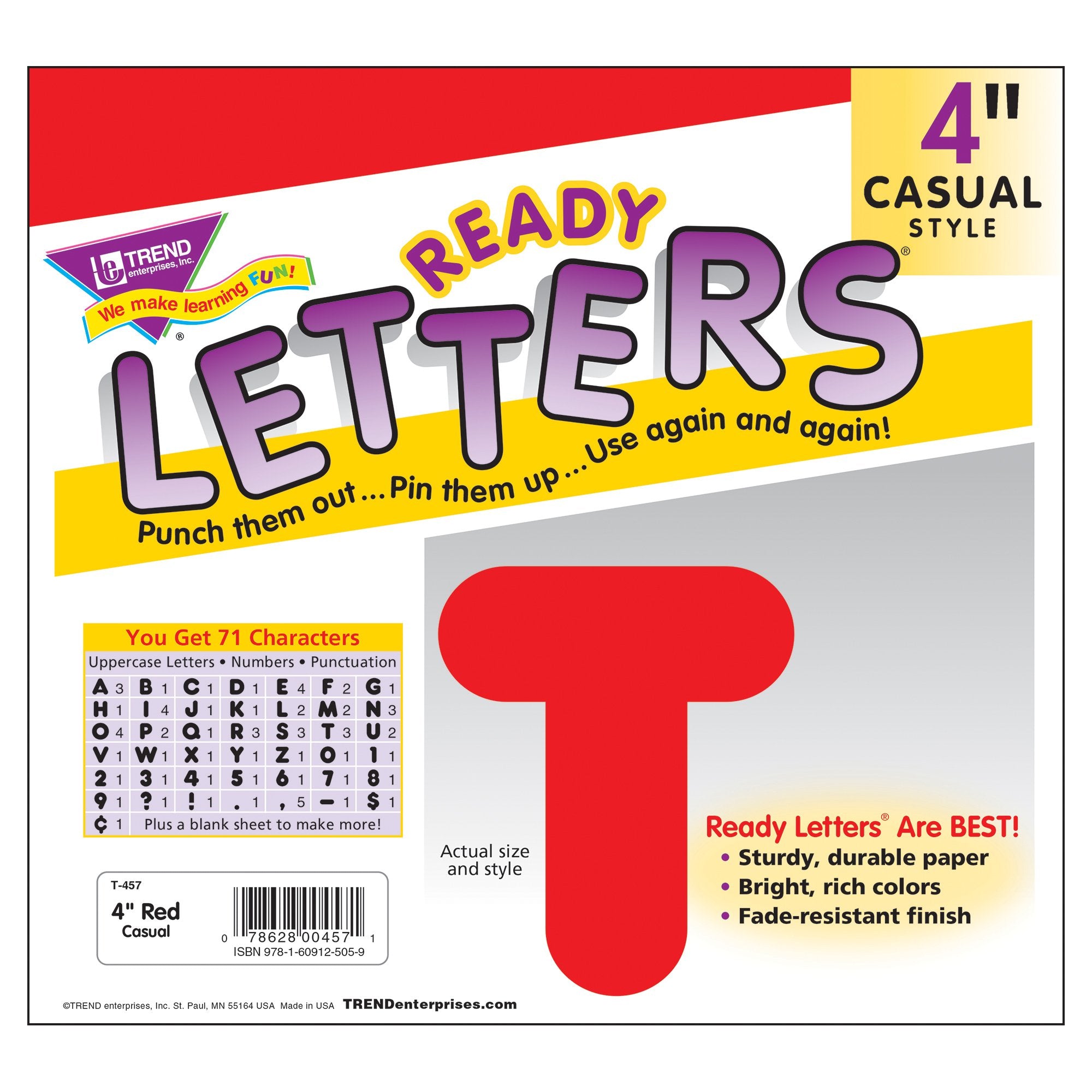 Red 4-Inch Casual Uppercase Ready Letters