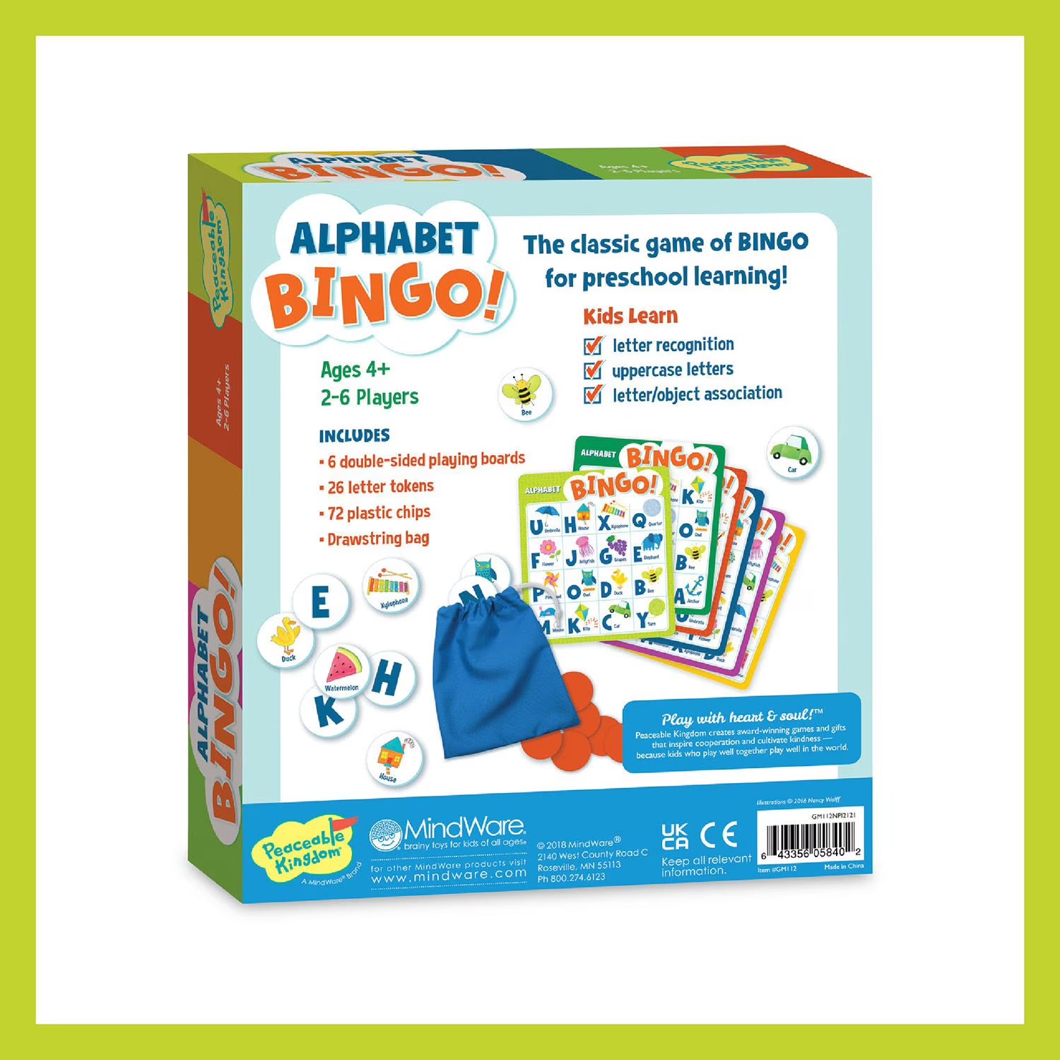 Alphabet Bingo Peaceable Kingdom Board Game