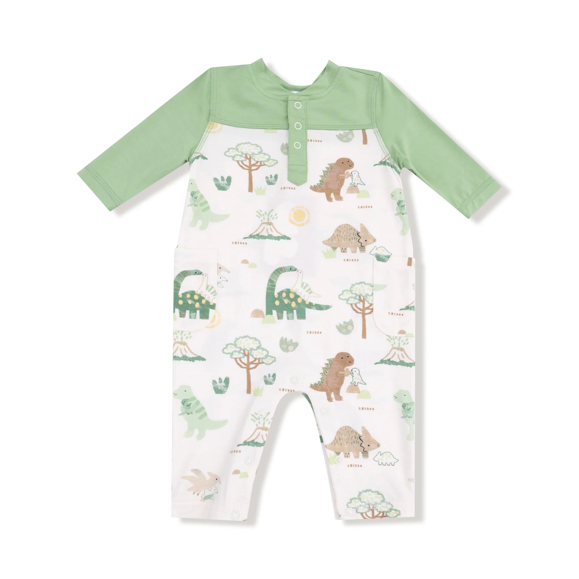 Angel Dear Baby Love Dinos  Romper with Contrast Sleeves