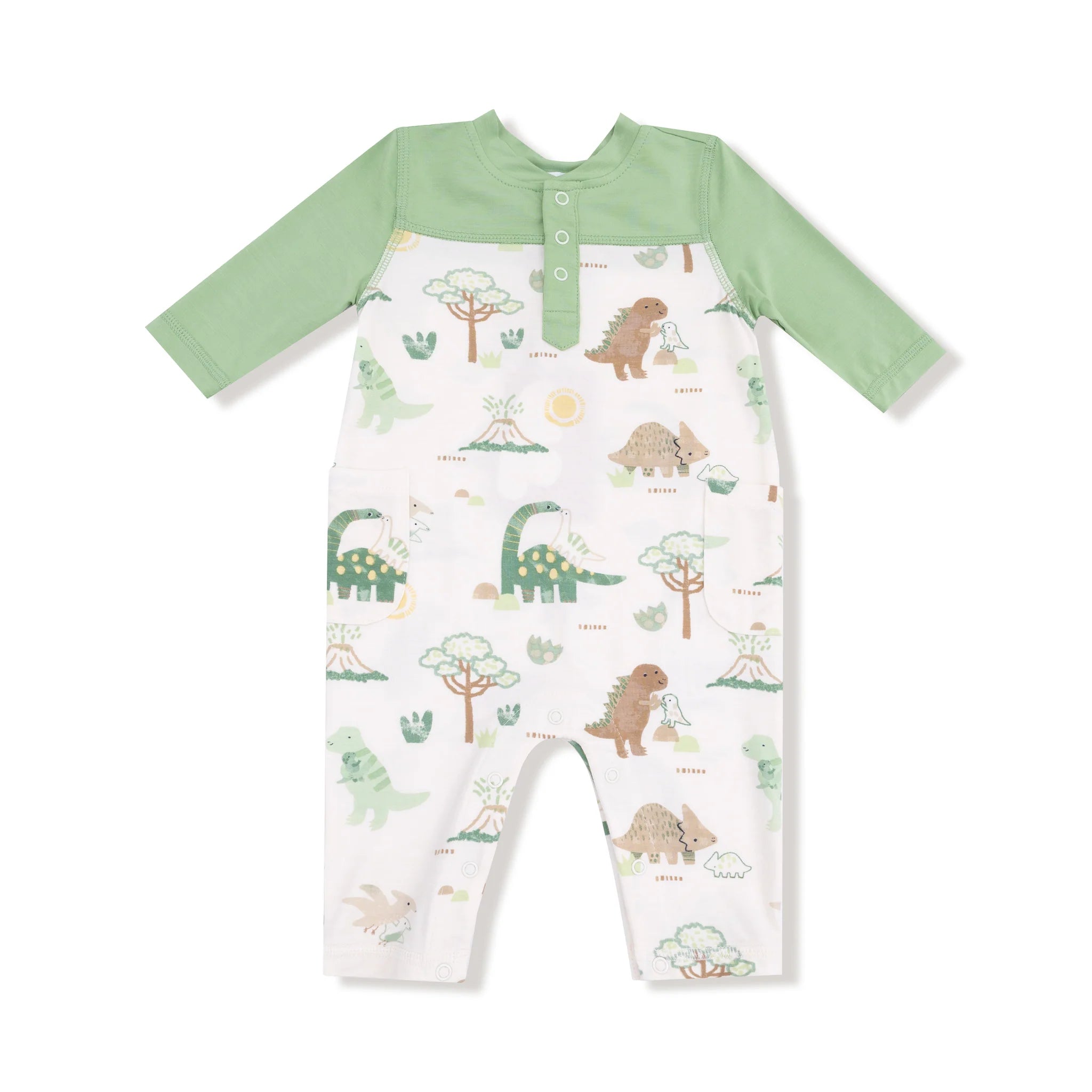 Angel Dear Baby Love Dinos  Romper with Contrast Sleeves