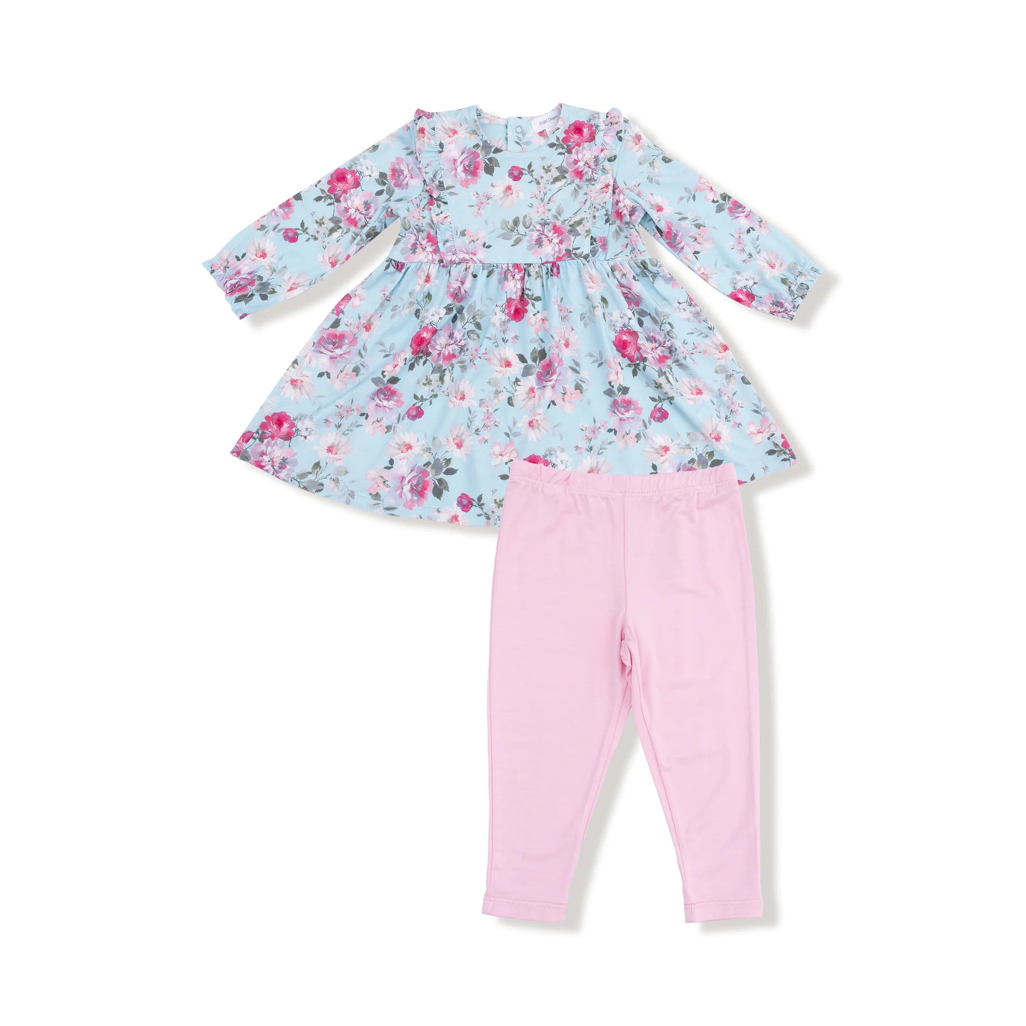 Angel Dear Charlotte Floral Ruffle Long Sleeve Dress + Leggings