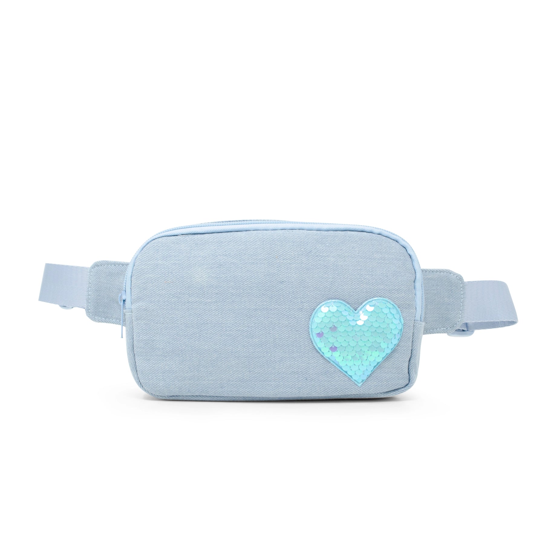 Sequin Heart Crossbody Sling Bag For Kids - Blue Denim
