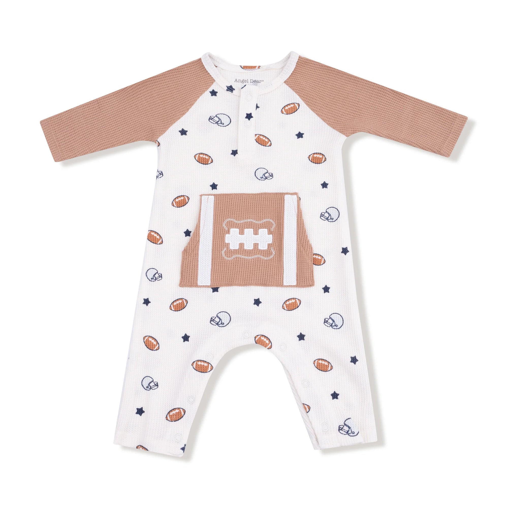 Angel Dear Footballs & Stars Raglan Henley Romper with Kanga Pocket