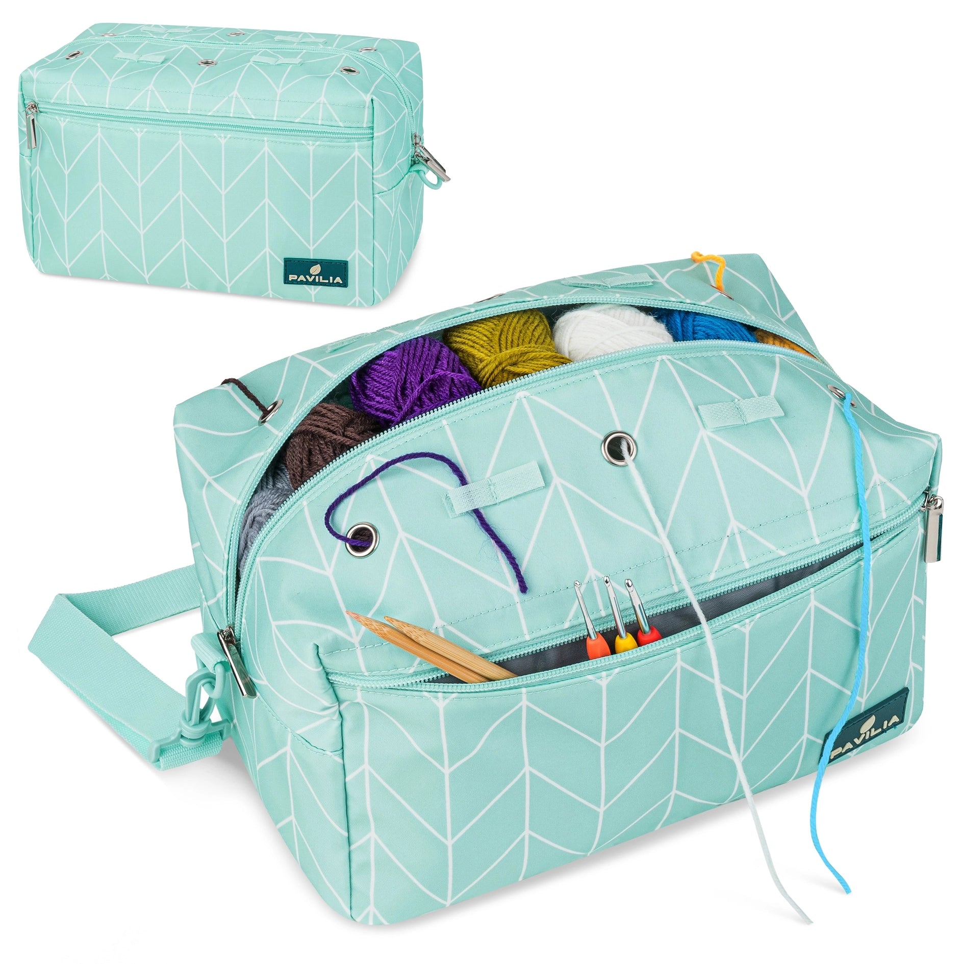 Compact Yarn Organizer Knitting Bag - Chevron Teal
